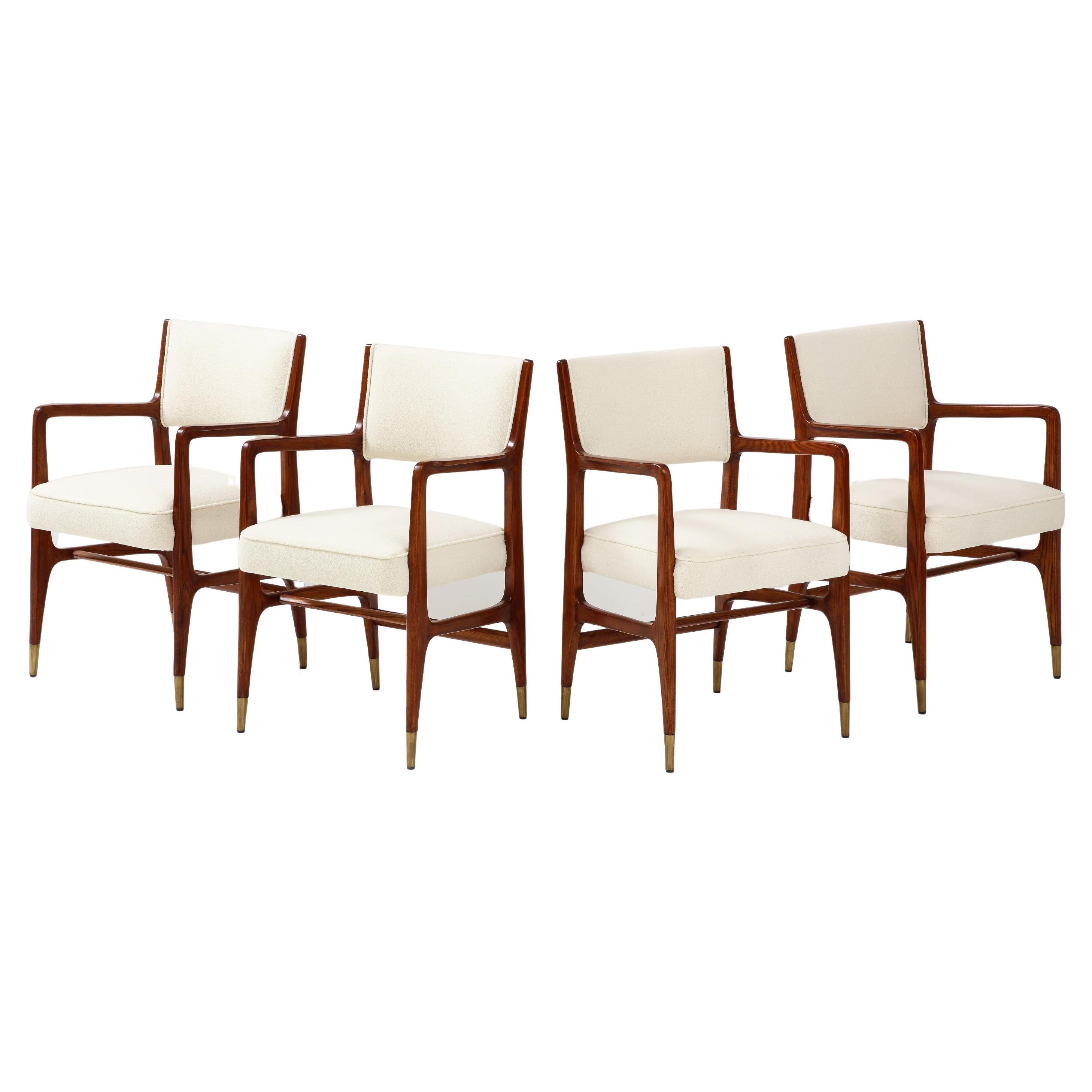 Gio Ponti for Cassina Rare Set of 4 Dining Chairs Model 110 in Ivory Bouclé