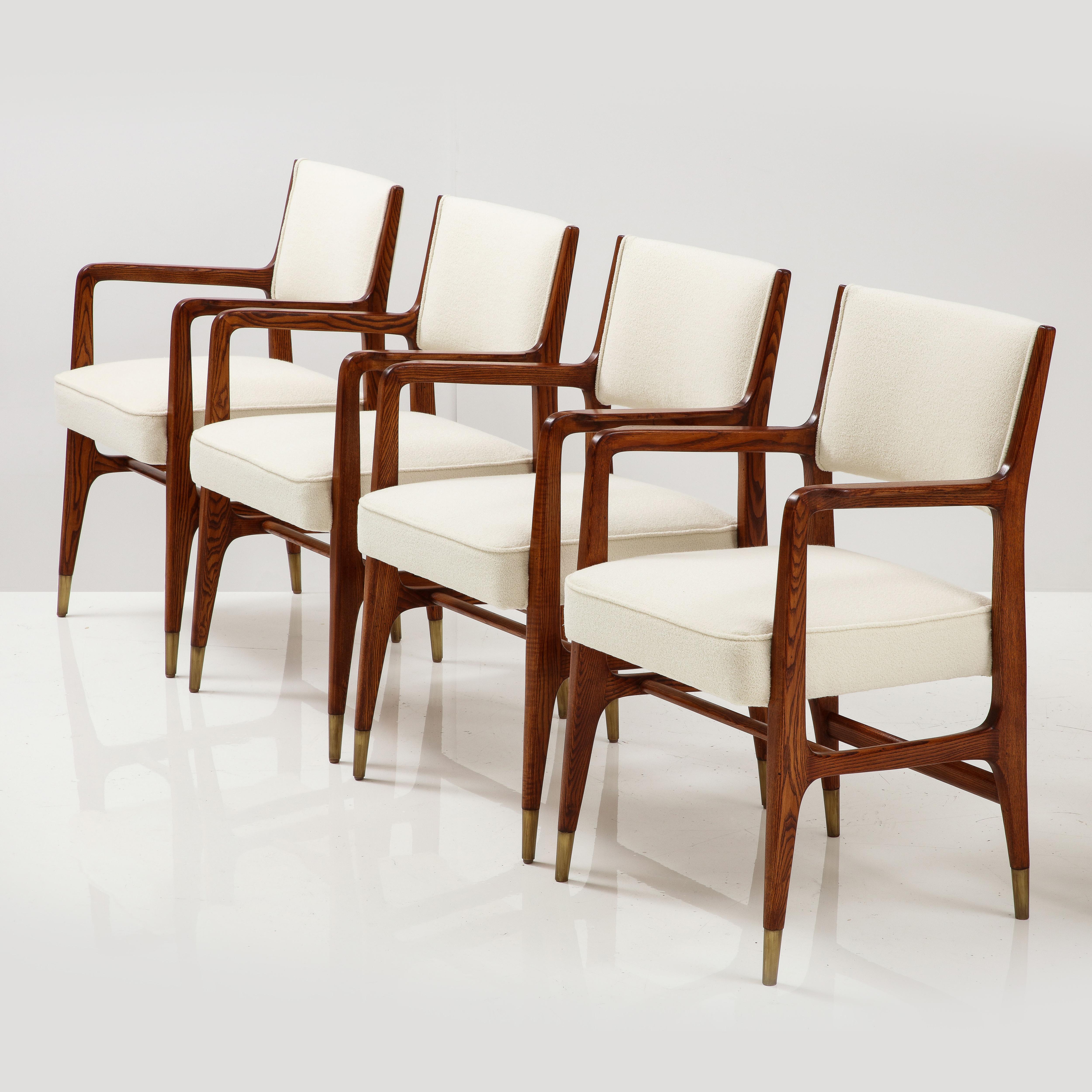 Mid-Century Modern Gio Ponti for Cassina Rare Set of 8 Dining Chairs Model 110 in Ivory Bouclé