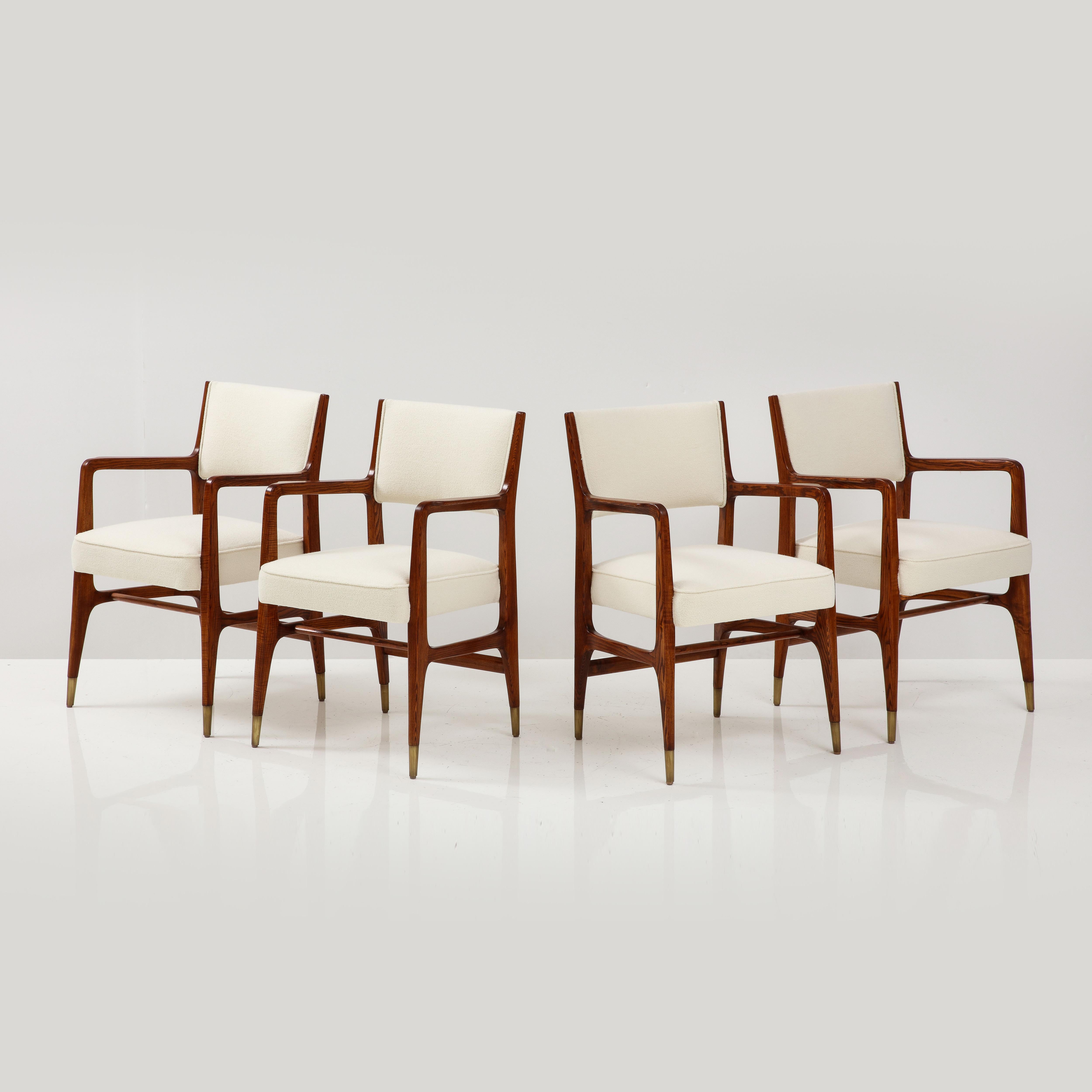 European Gio Ponti for Cassina Rare Set of 8 Dining Chairs Model 110 in Ivory Bouclé