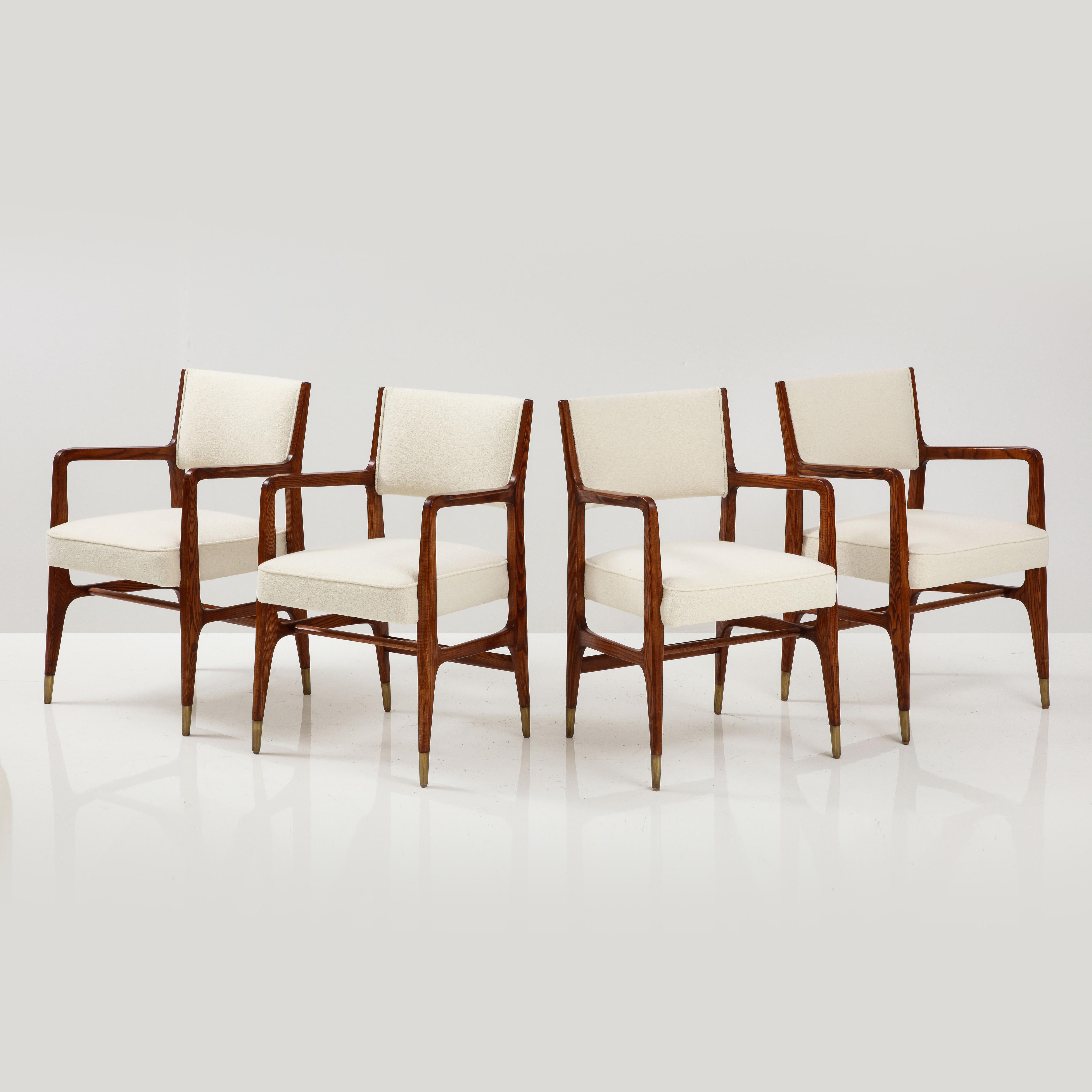 Gio Ponti for Cassina Rare Set of 8 Dining Chairs Model 110 in Ivory Bouclé In Good Condition In New York, NY