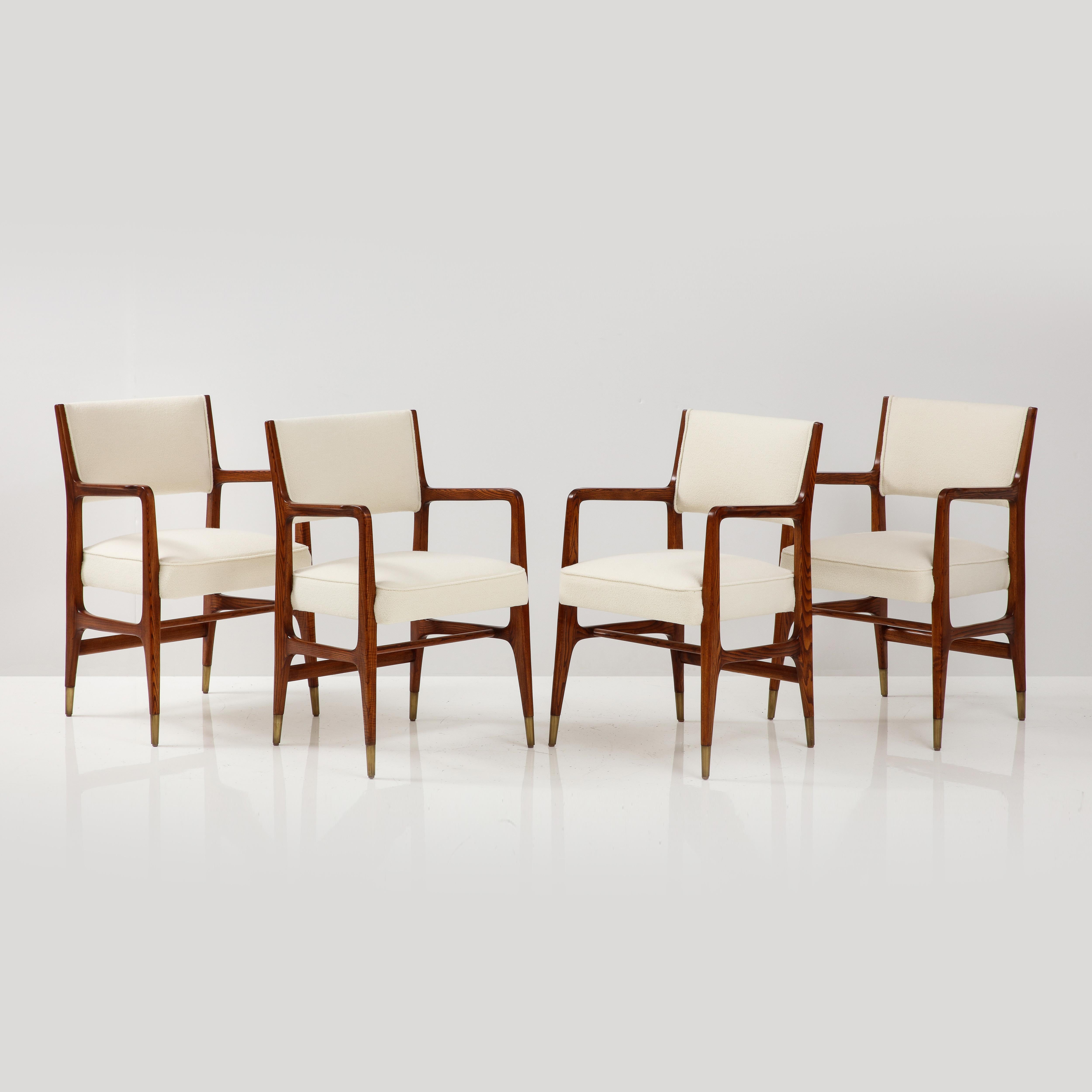 Mid-20th Century Gio Ponti for Cassina Rare Set of 8 Dining Chairs Model 110 in Ivory Bouclé