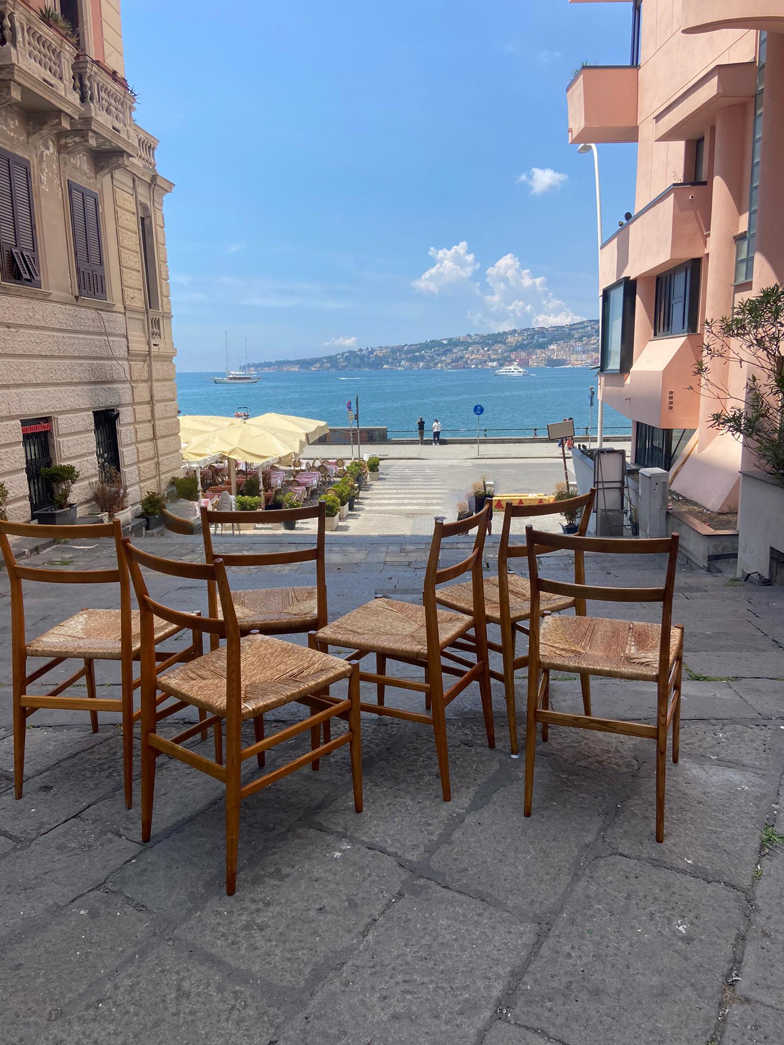 Mid-Century Modern Gio Ponti for Cassina Set of 6 Leggera Chairs , Italy 1950s