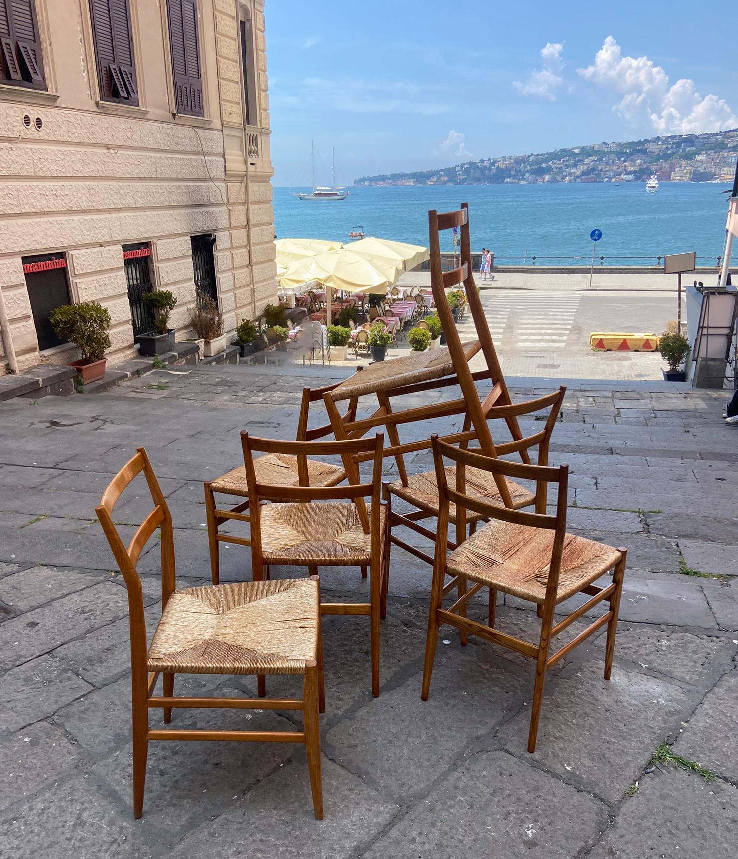 Mid-20th Century Gio Ponti for Cassina Set of 6 Leggera Chairs , Italy 1950s