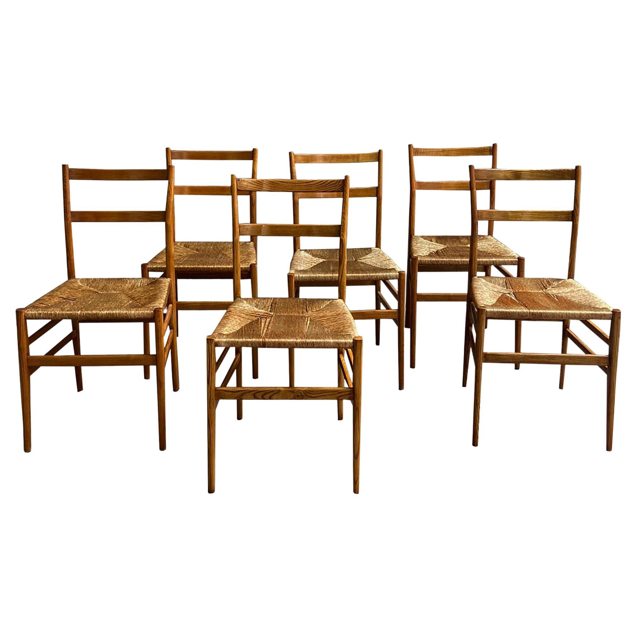 Gio Ponti for Cassina Set of 6 Leggera Chairs , Italy 1950s