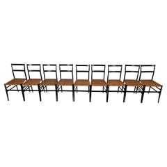 Gio Ponti for Cassina Set of 9 "Superleggera" Black Chairs, Italy 1960s