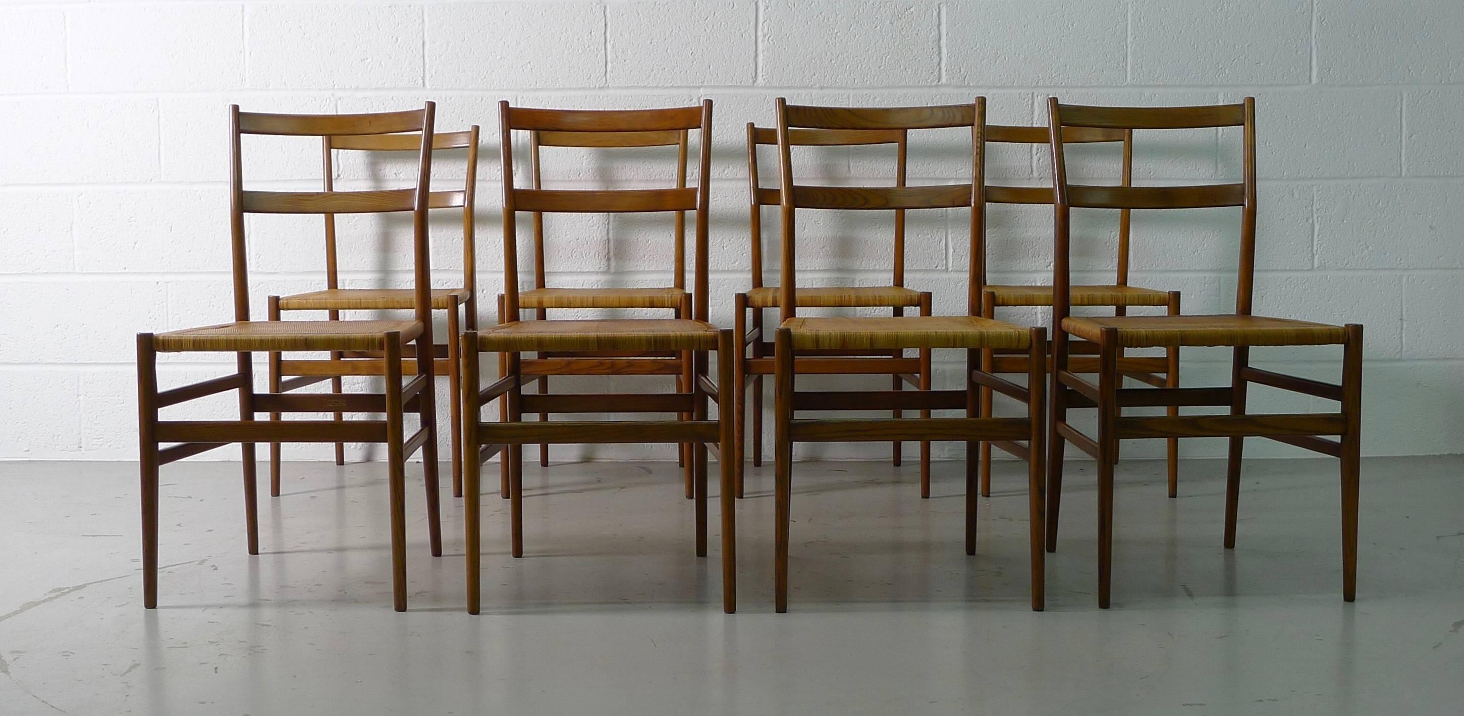 Mid-Century Modern Gio Ponti for Cassina, Italy, Set of Eight Leggera Chairs, 1950s, Labelled