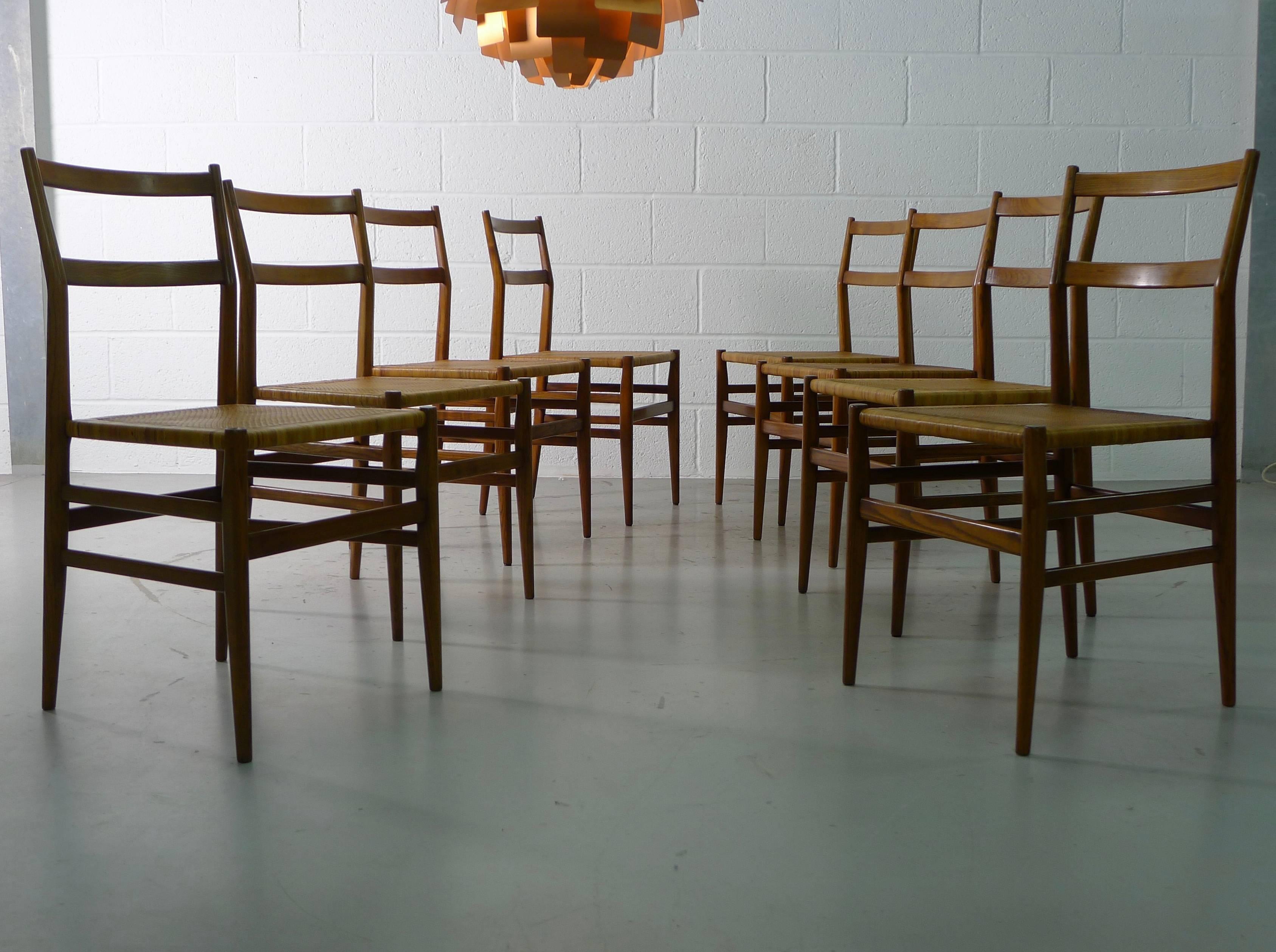 Italian Gio Ponti for Cassina, Italy, Set of Eight Leggera Chairs, 1950s, Labelled