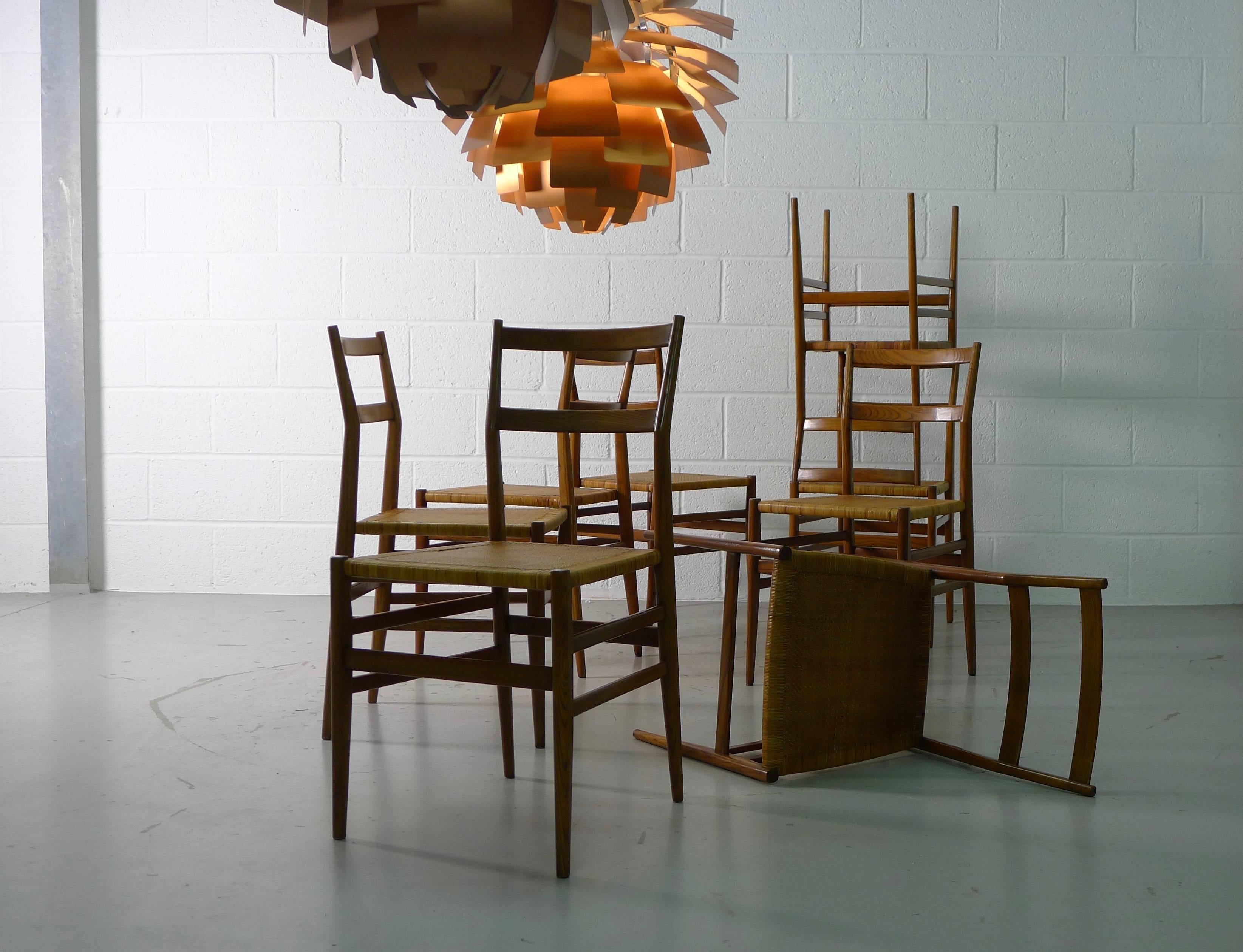 Gio Ponti for Cassina, Italy, Set of Eight Leggera Chairs, 1950s, Labelled In Excellent Condition In Wargrave, Berkshire