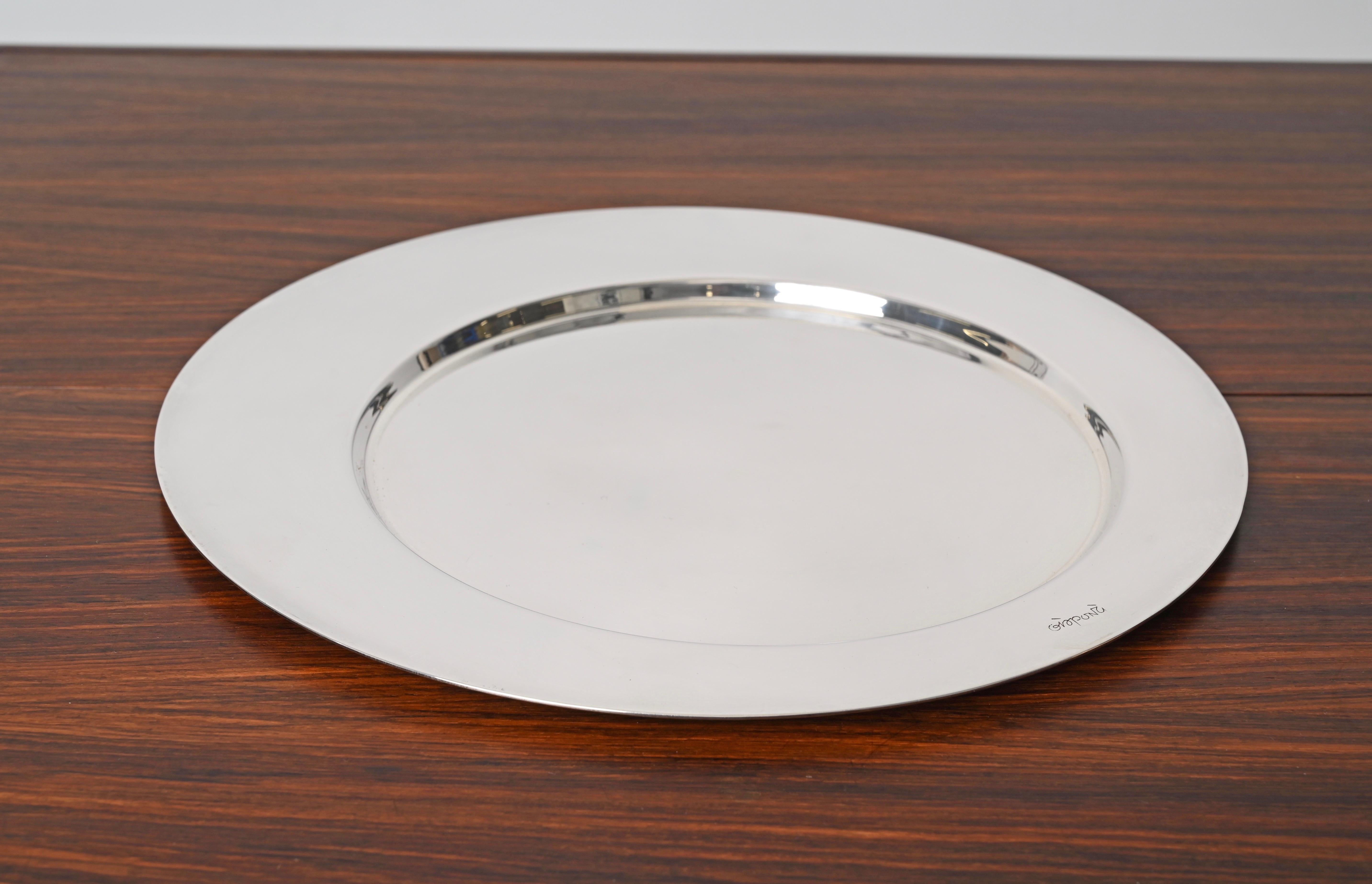 Gio Ponti for Cleto Munari Modernist Silver Plated Serving Plate Italy, 1980s For Sale 4
