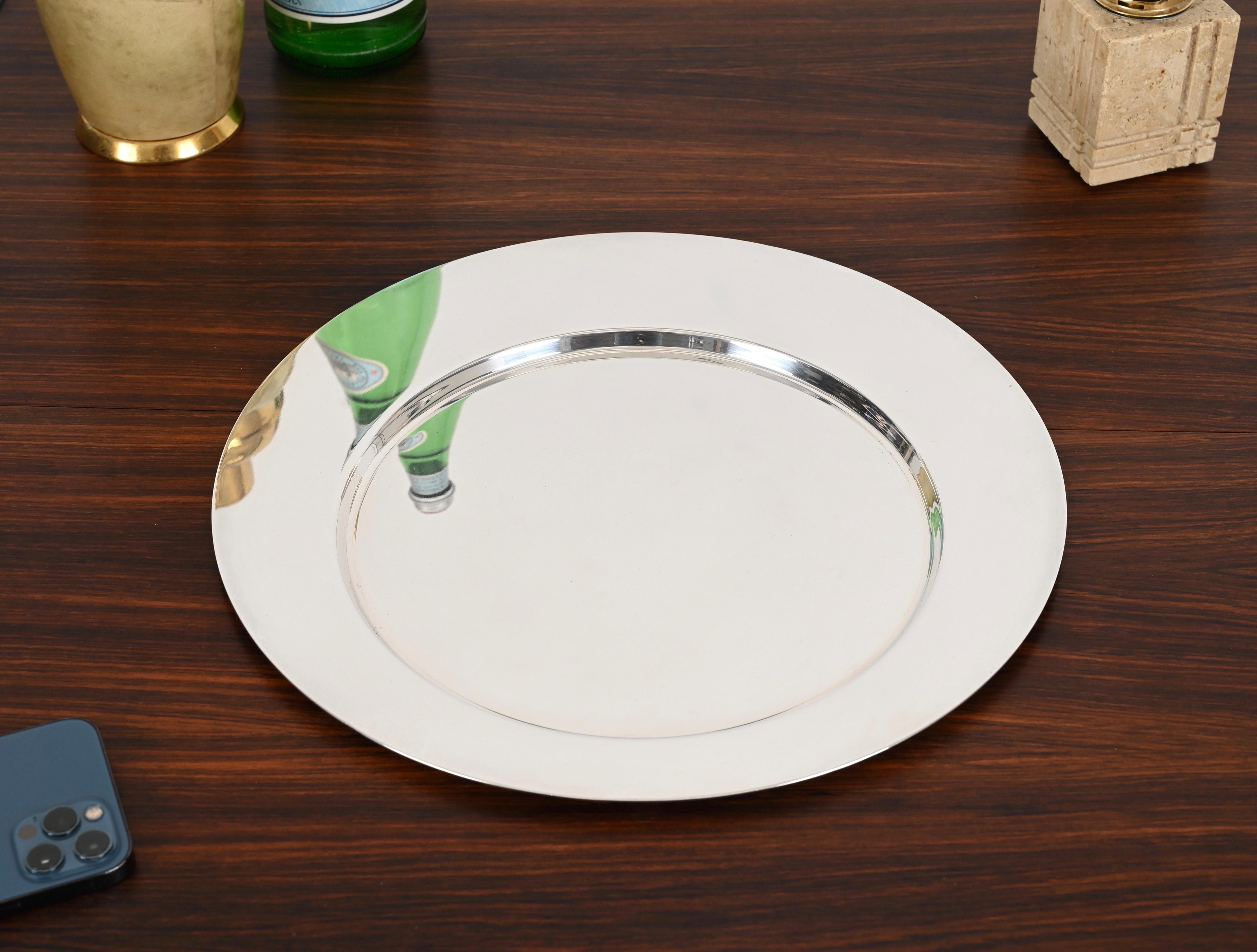 Gio Ponti for Cleto Munari Modernist Silver Plated Serving Plate Italy, 1980s 4