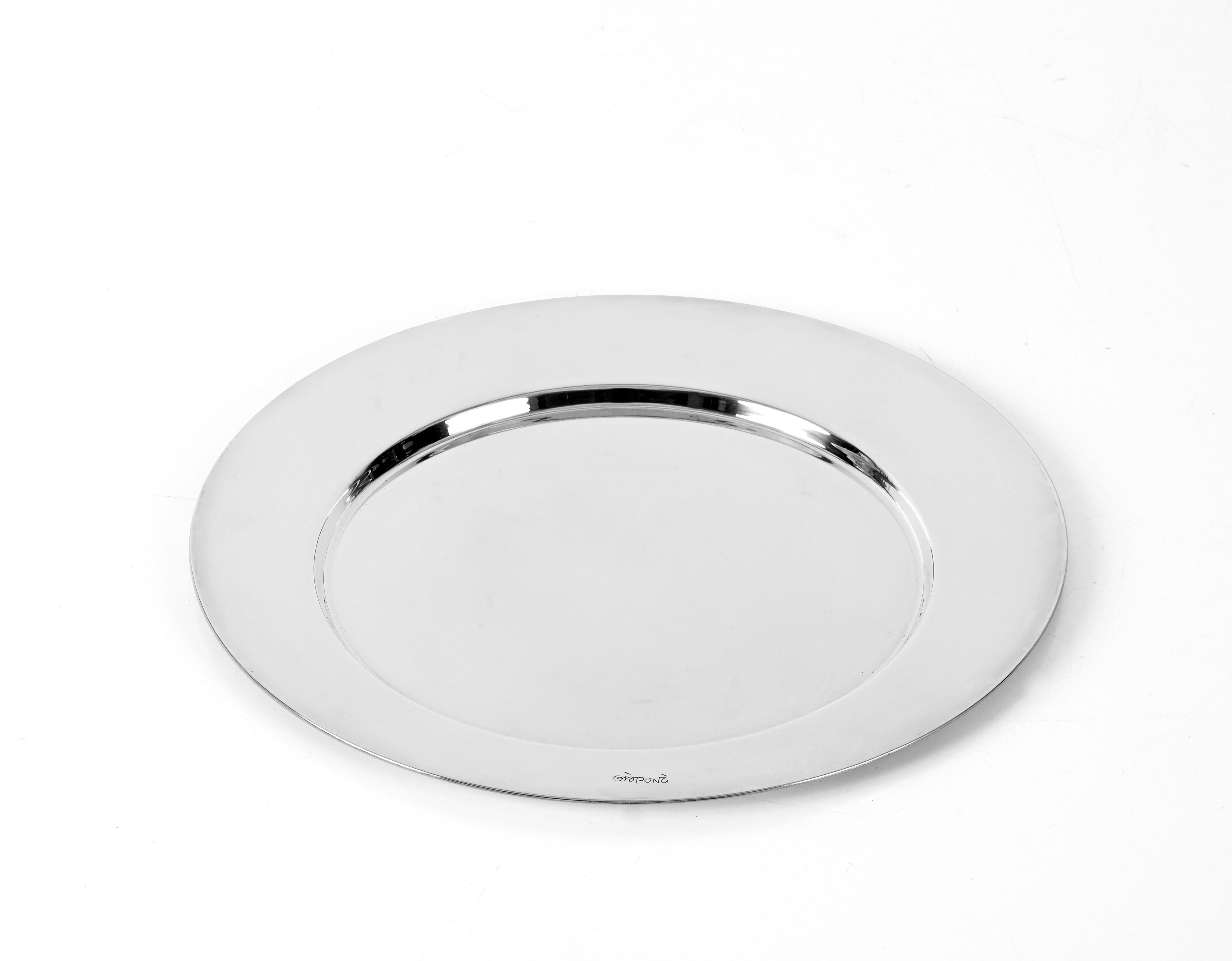Gio Ponti for Cleto Munari Modernist Silver Plated Serving Plate Italy, 1980s For Sale 5