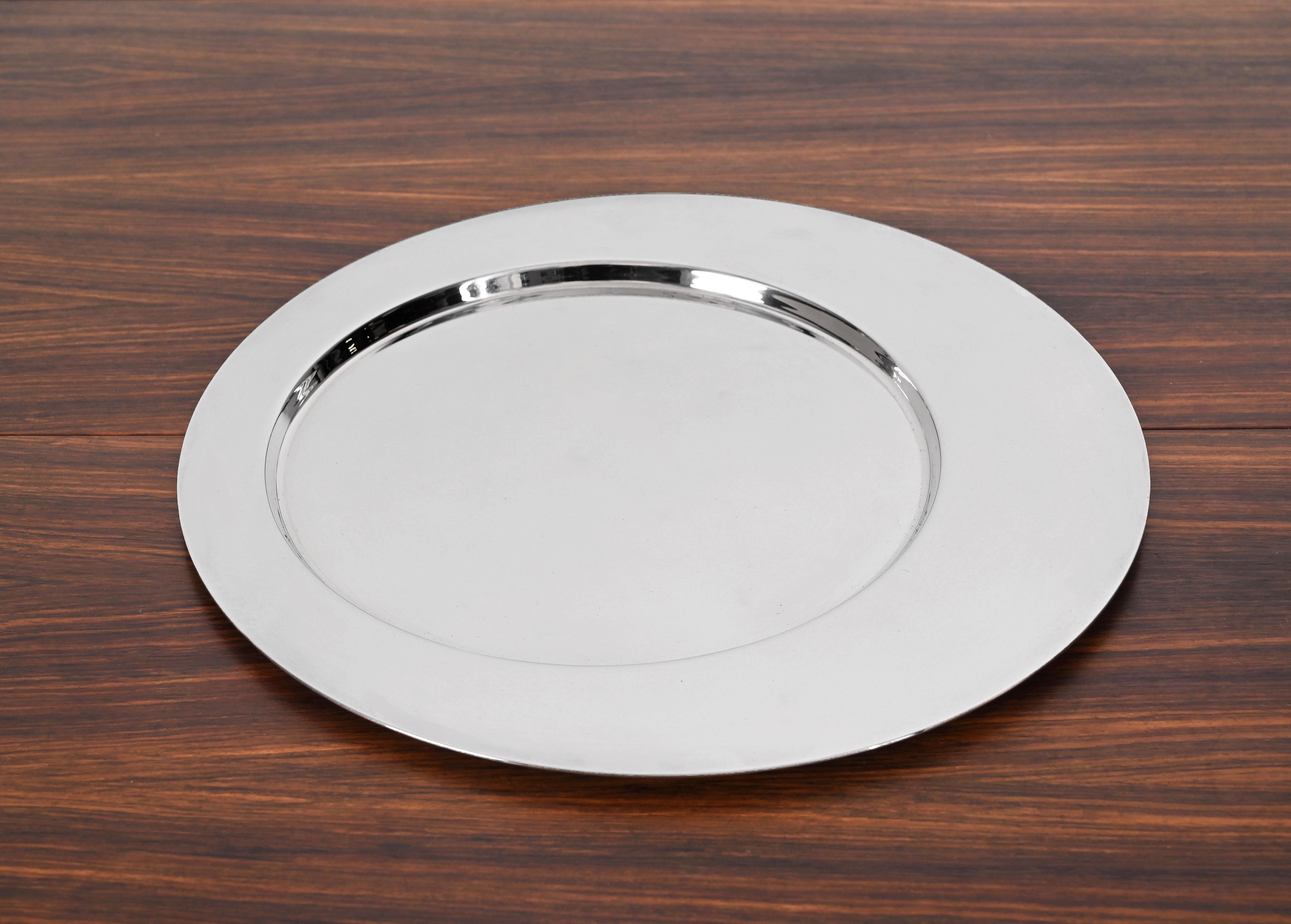 Gio Ponti for Cleto Munari Modernist Silver Plated Serving Plate Italy, 1980s For Sale 5