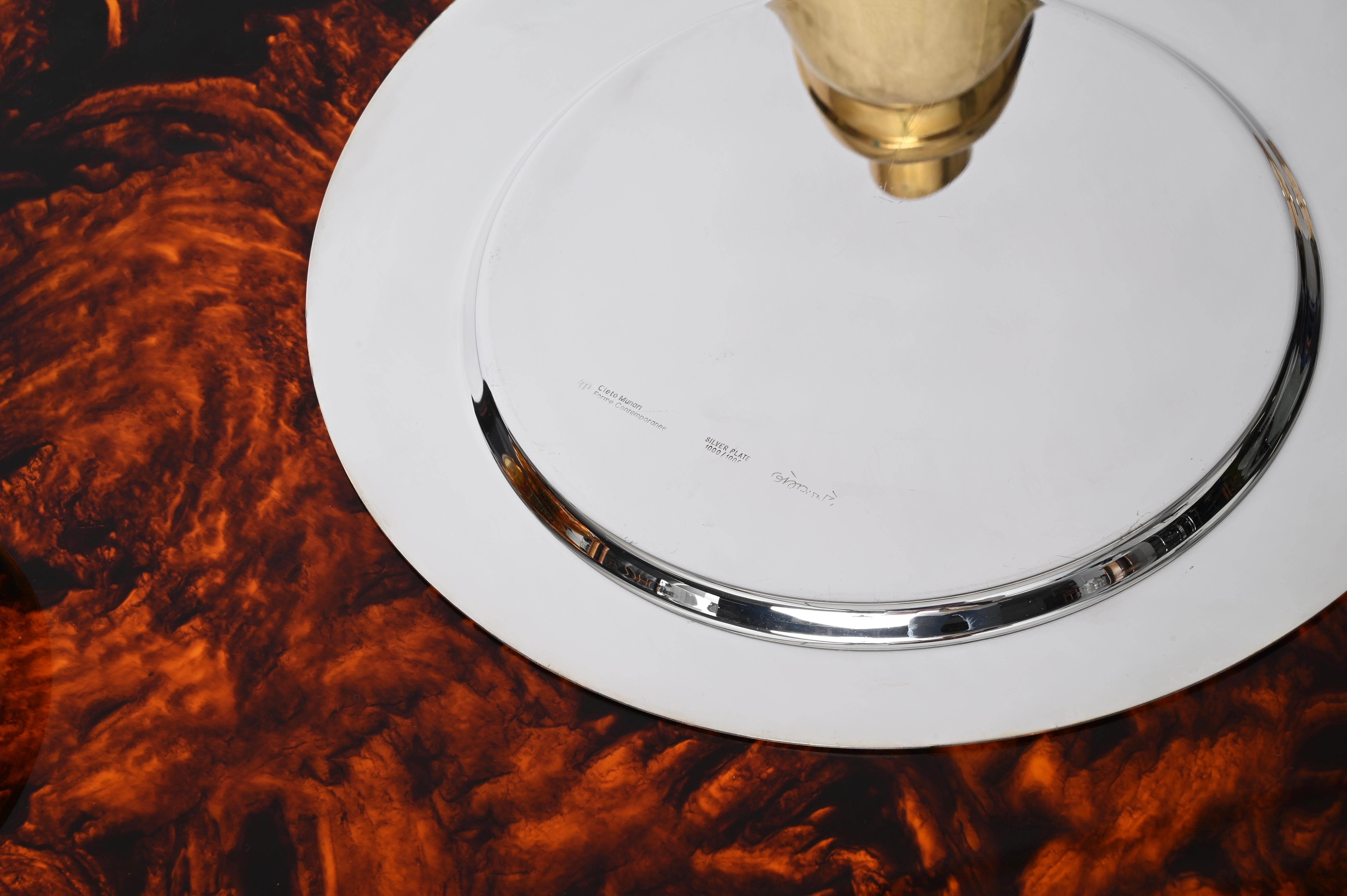 Gio Ponti for Cleto Munari Modernist Silver Plated Serving Plate Italy, 1980s 7