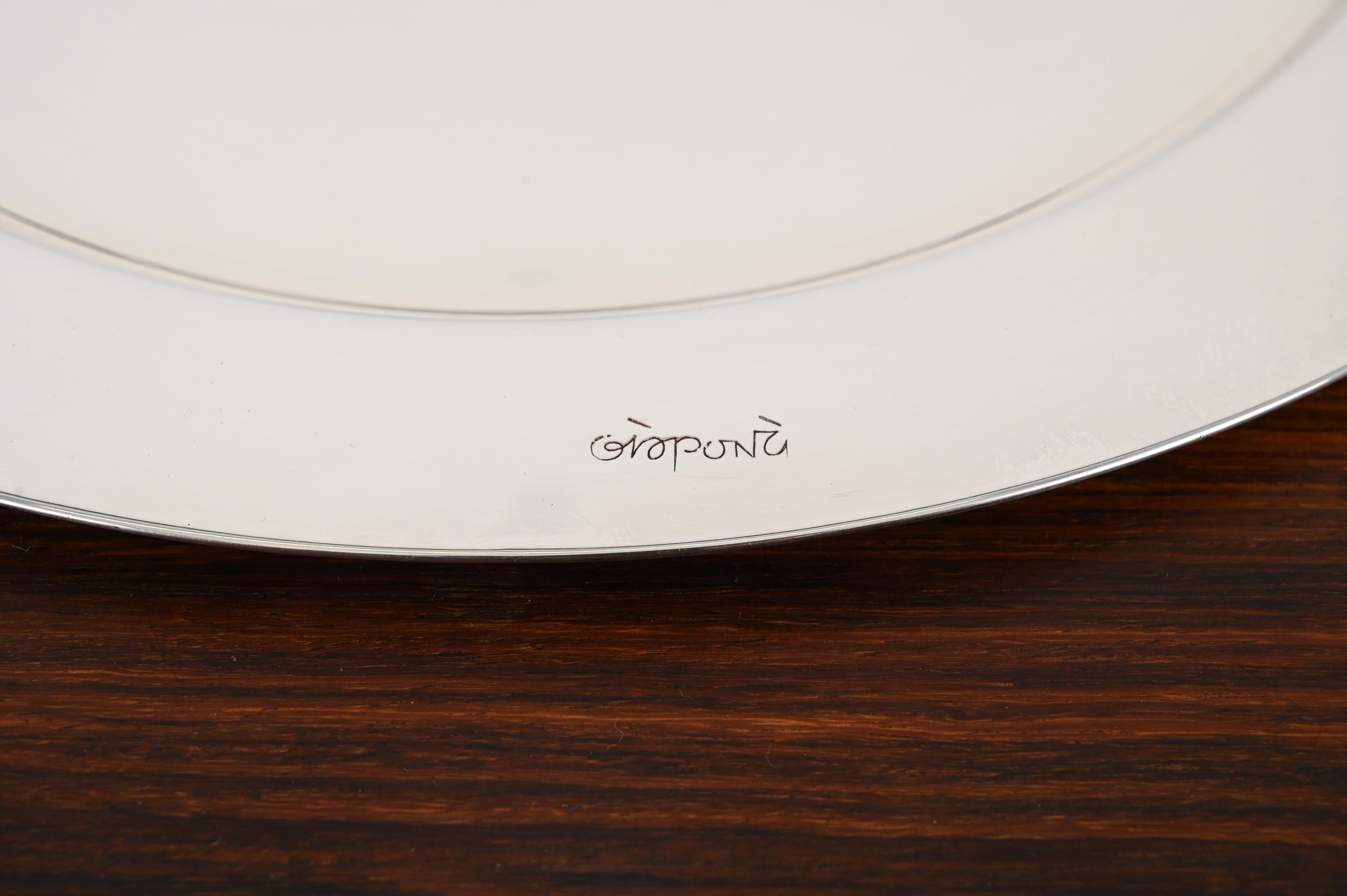 Mid-Century Modern Gio Ponti for Cleto Munari Modernist Silver Plated Serving Plate Italy, 1980s For Sale