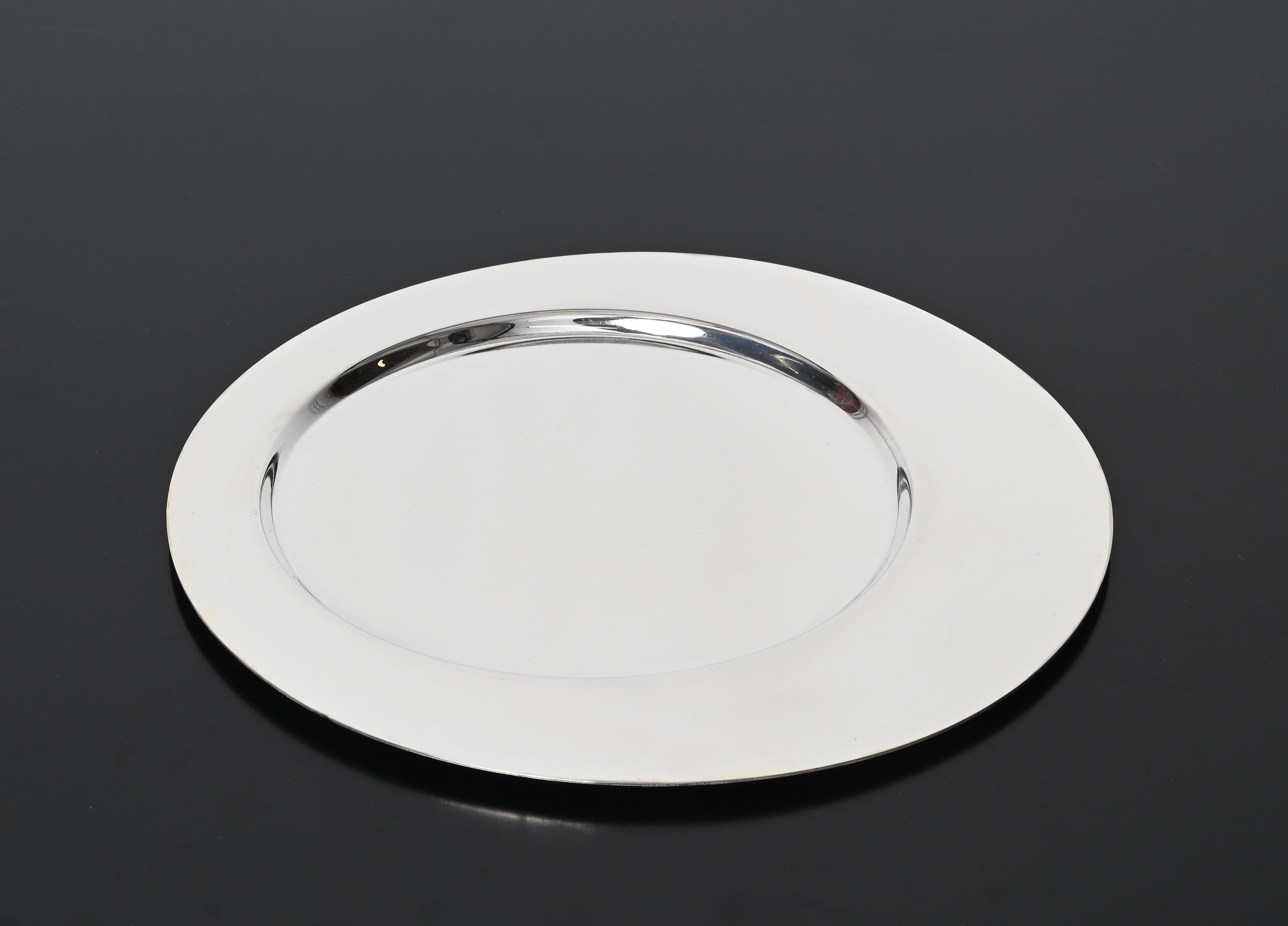 Mid-Century Modern Gio Ponti for Cleto Munari Modernist Silver Plated Serving Plate Italy, 1980s For Sale