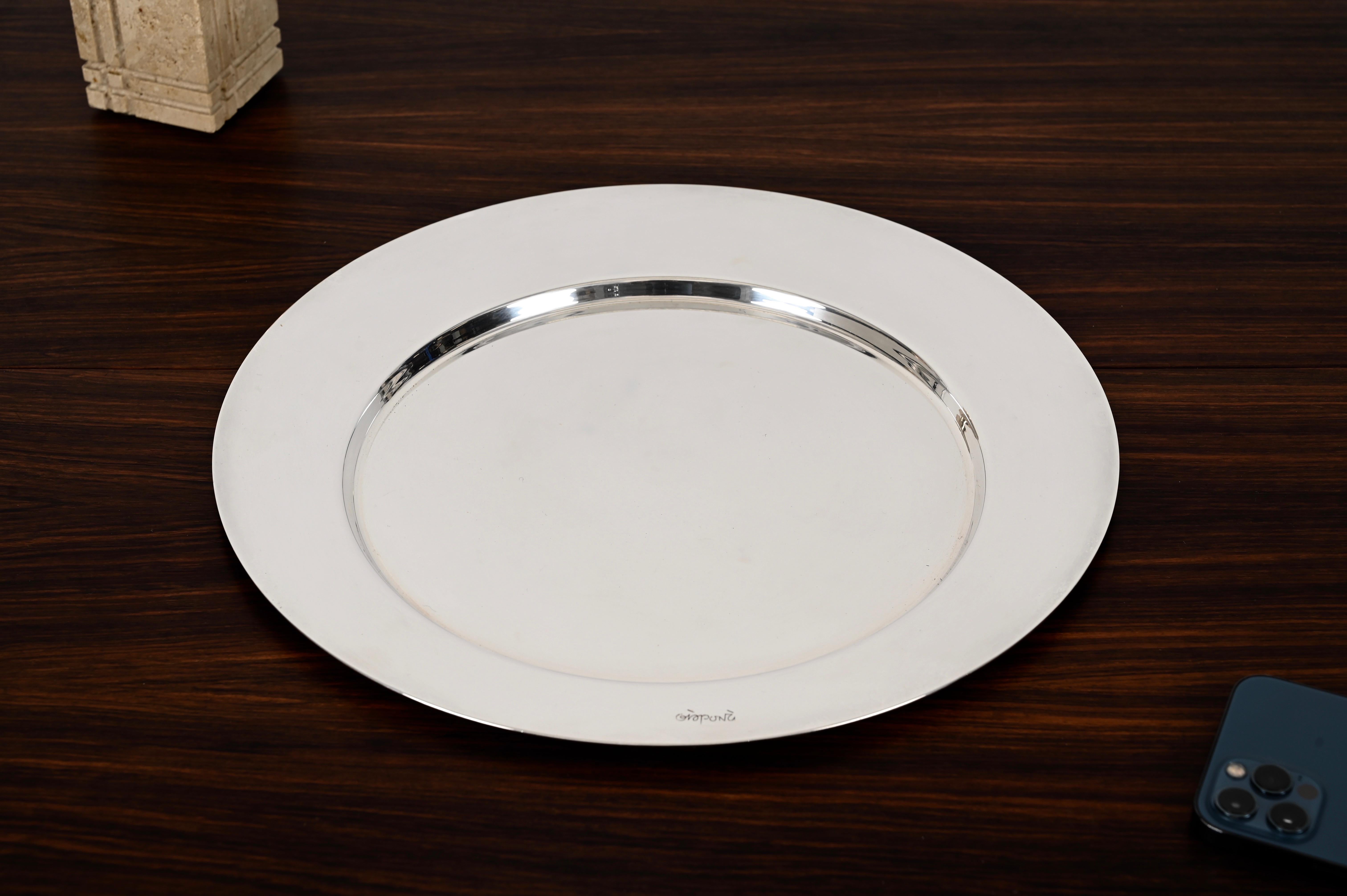 Italian Gio Ponti for Cleto Munari Modernist Silver Plated Serving Plate Italy, 1980s For Sale