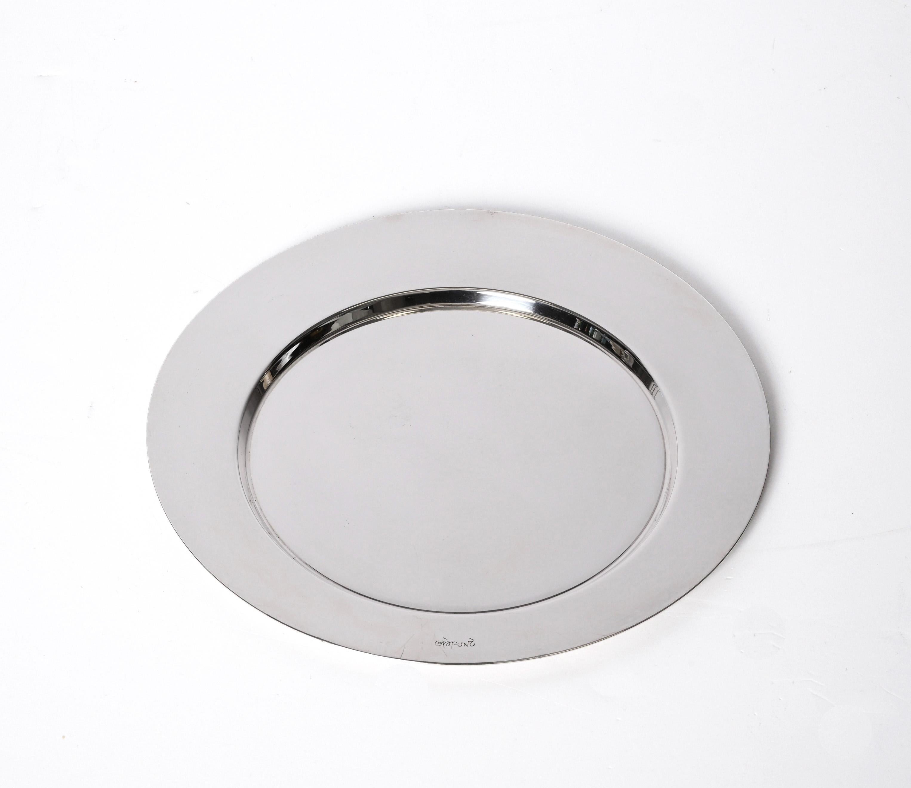 Gio Ponti for Cleto Munari Modernist Silver Plated Serving Plate Italy, 1980s 1