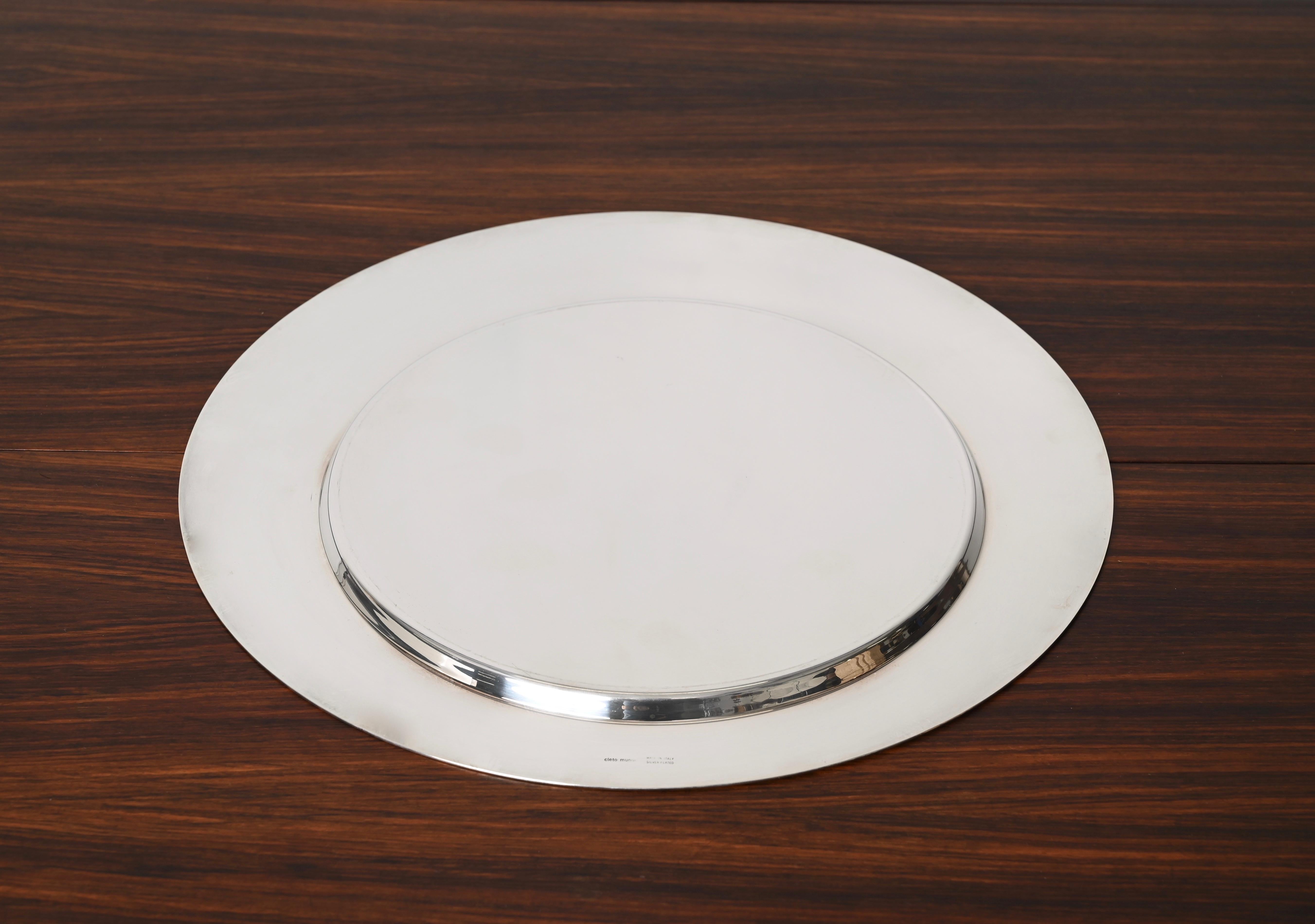Gio Ponti for Cleto Munari Modernist Silver Plated Serving Plate Italy, 1980s For Sale 1