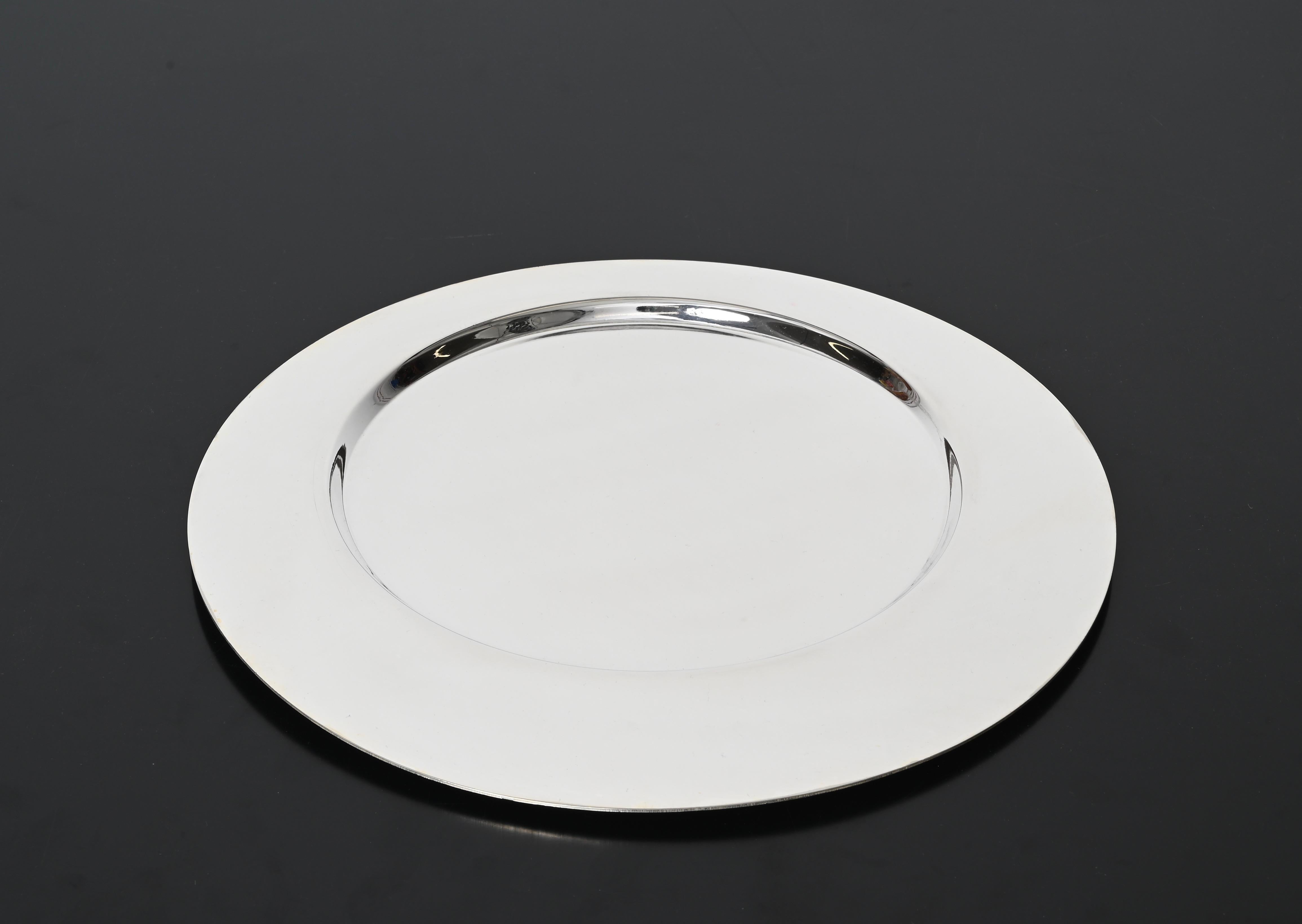 Plaqué argent Assiette de service moderniste de Gio Ponti pour Cleto Munari, Italie, années 1980 en vente