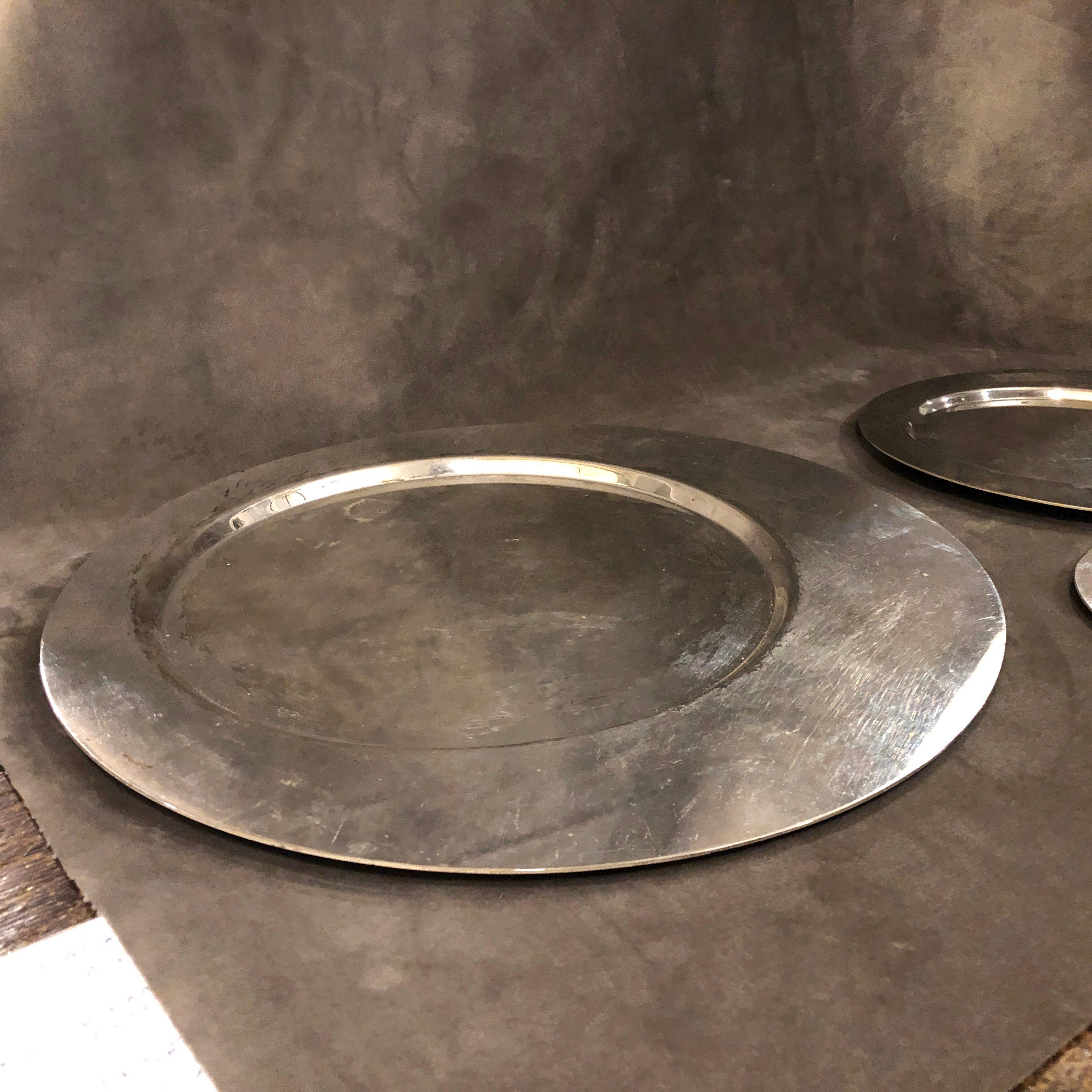 1980s Gio Ponti for Cleto Munari Set of Three Modernist Silver Plated Plates 5