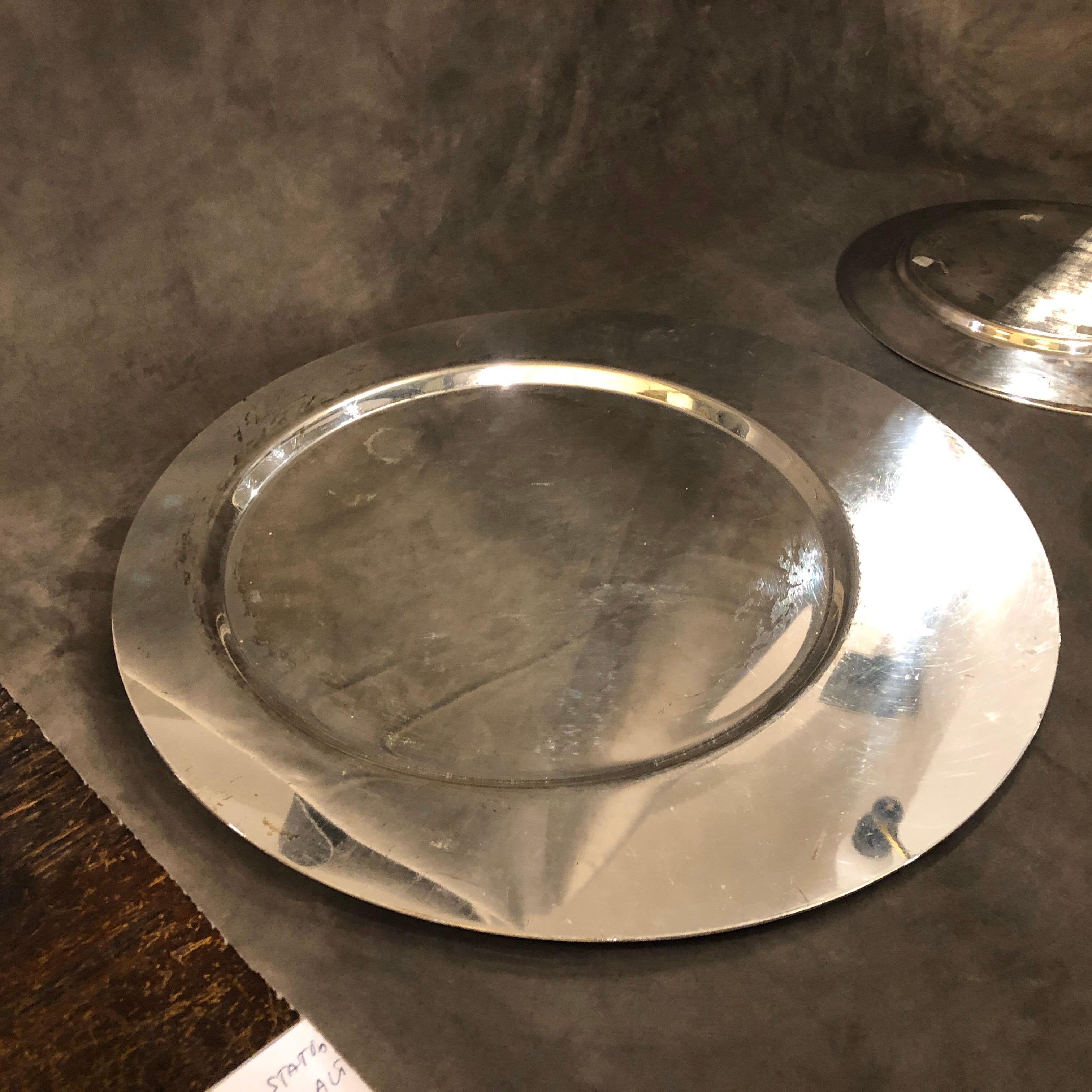 1980s Gio Ponti for Cleto Munari Set of Three Modernist Silver Plated Plates 2