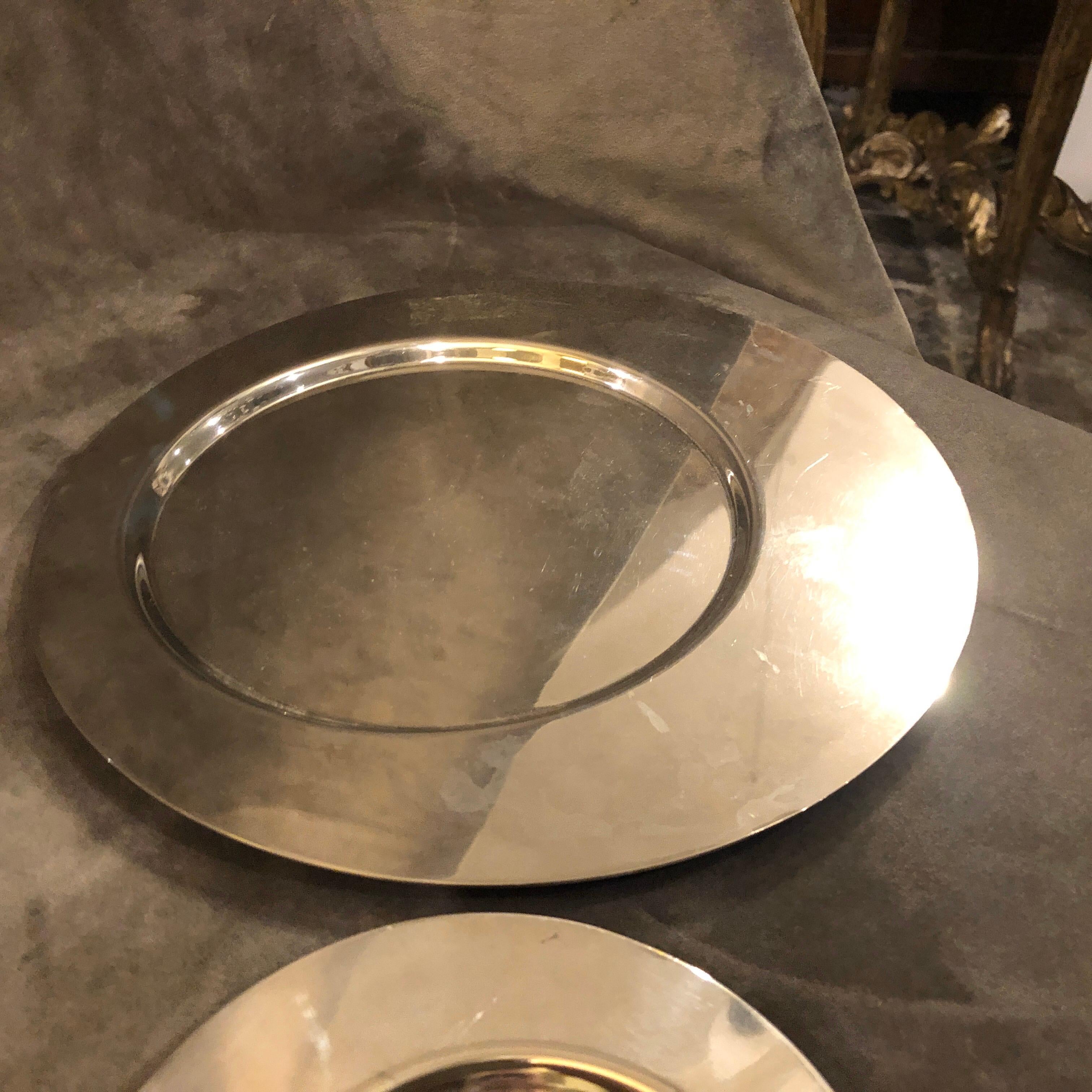 1980s Gio Ponti for Cleto Munari Set of Three Modernist Silver Plated Plates 3