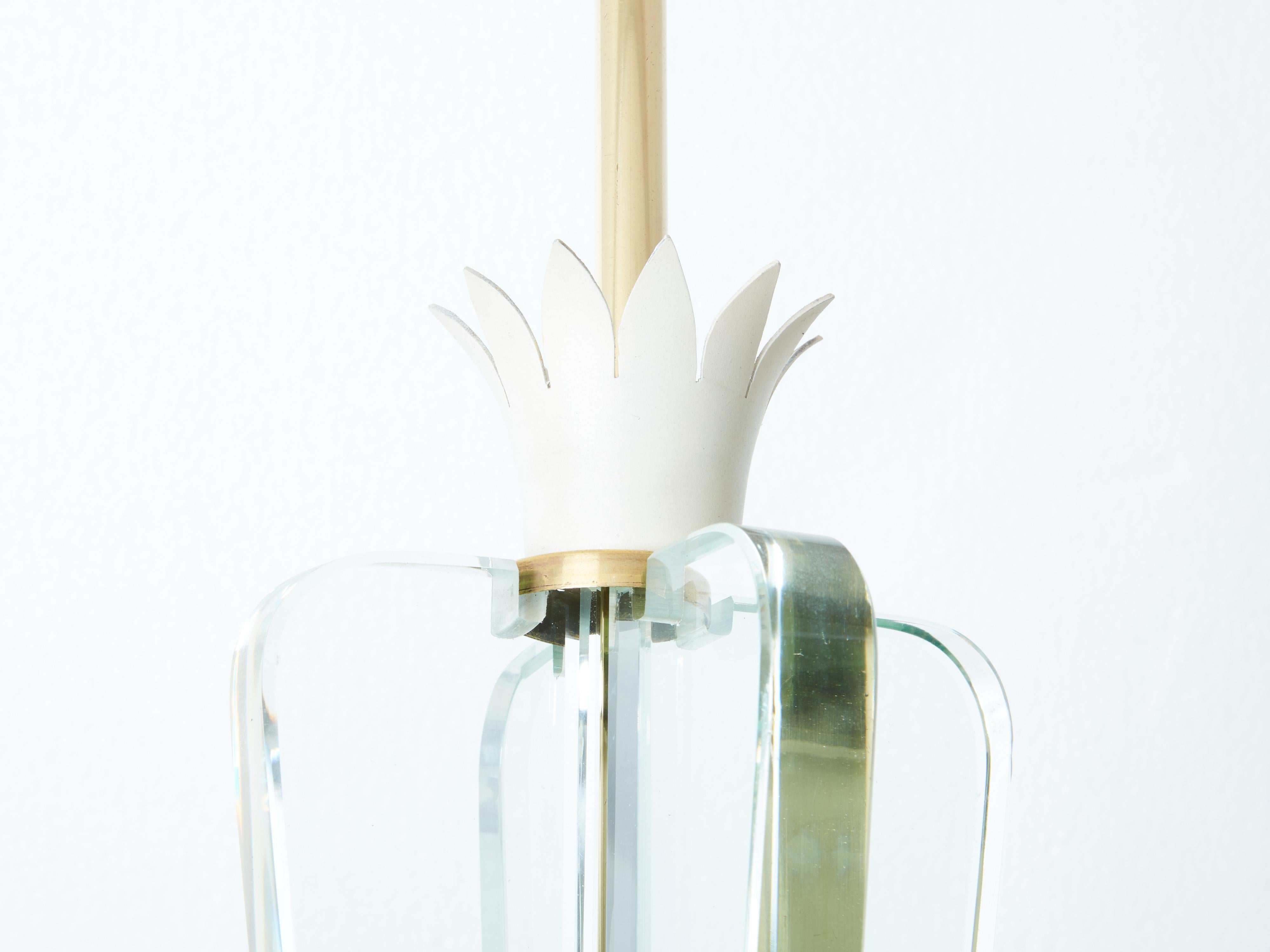 Gio Ponti für Fontana Arte, Kronleuchter aus Messingkristall und Milchglas aus Milchglas, 1938 im Zustand „Gut“ im Angebot in Paris, IDF