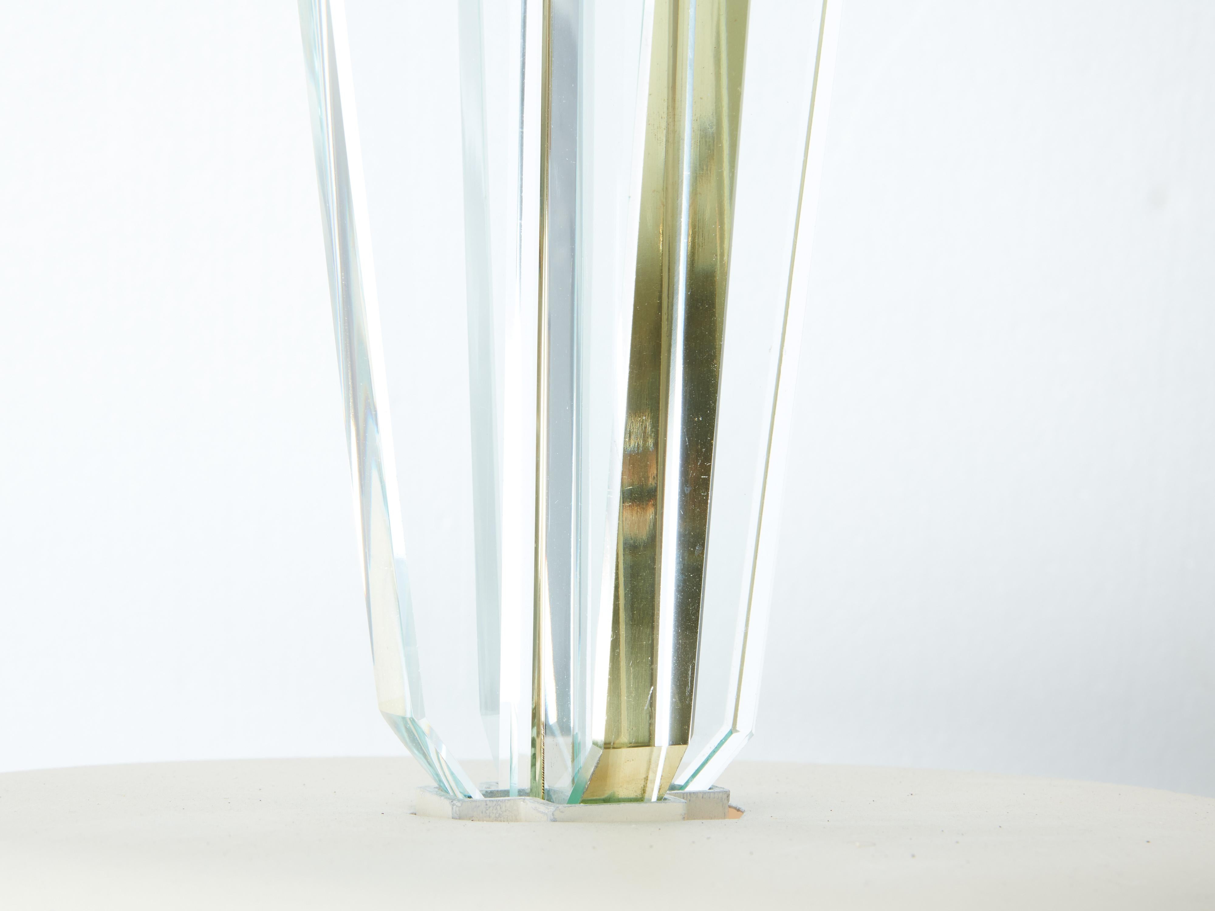 Gio Ponti für Fontana Arte, Kronleuchter aus Messingkristall und Milchglas aus Milchglas, 1938 im Angebot 1