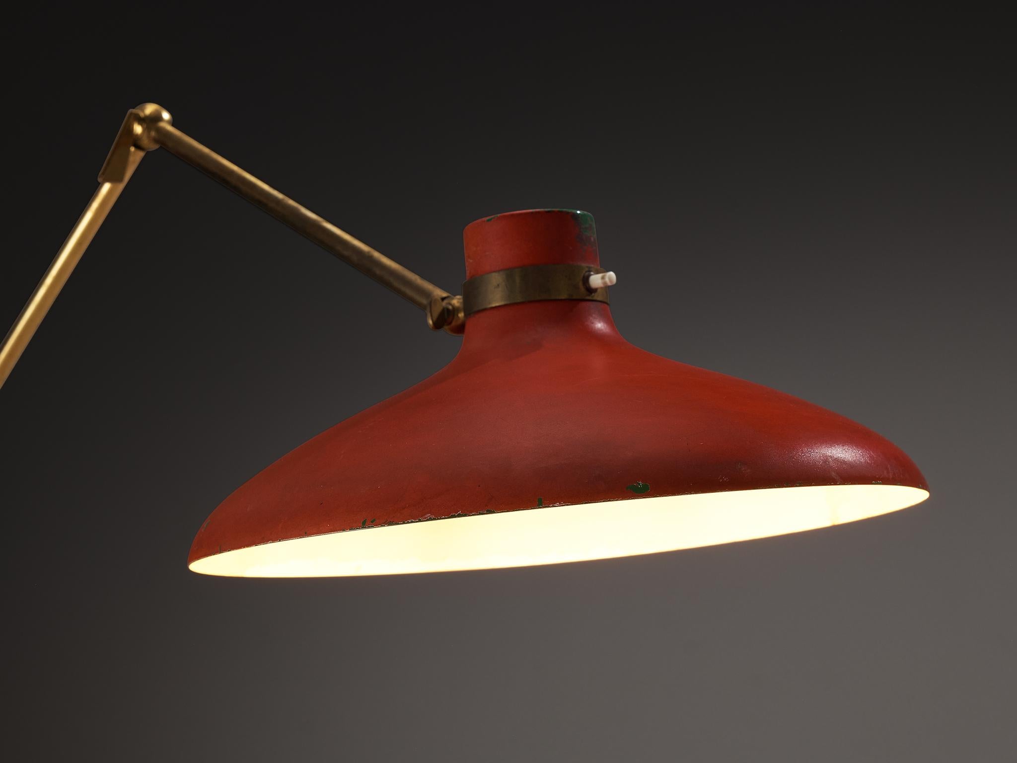 Italiano Lampada da terra 'Parco dei Principi' di Gio Ponti per Fontana Arte con paralume rosso in vendita