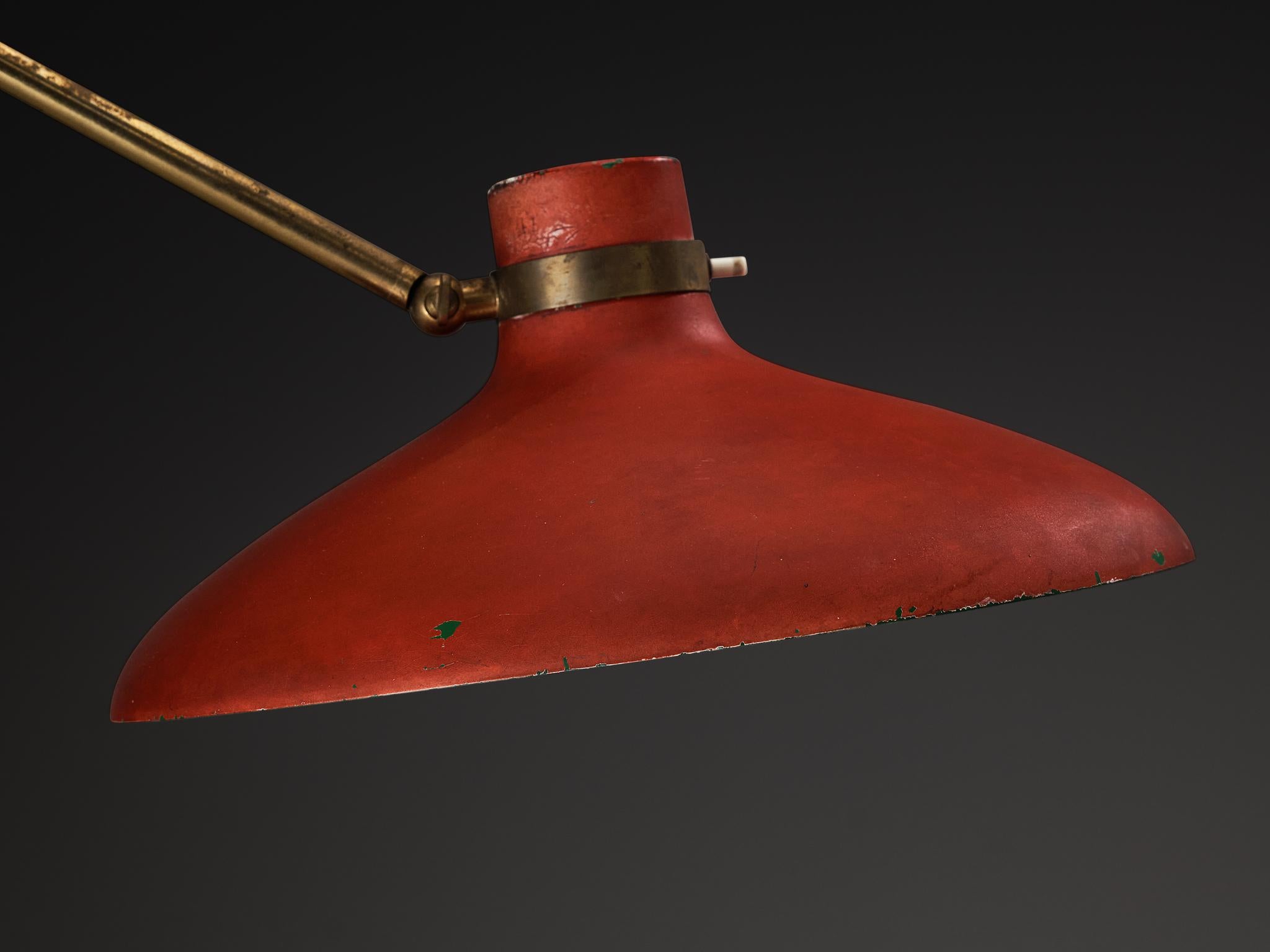 Metà XX secolo Lampada da terra 'Parco dei Principi' di Gio Ponti per Fontana Arte con paralume rosso in vendita
