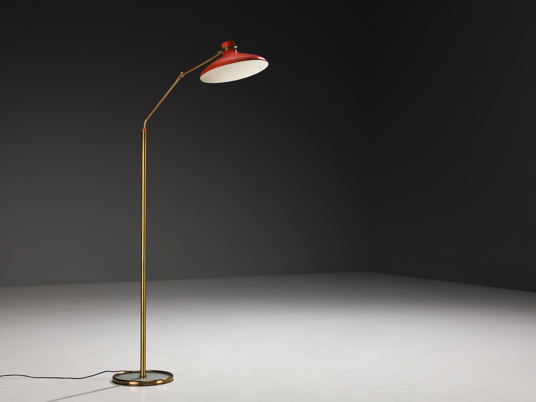 Alluminio Lampada da terra 'Parco dei Principi' di Gio Ponti per Fontana Arte con paralume rosso in vendita