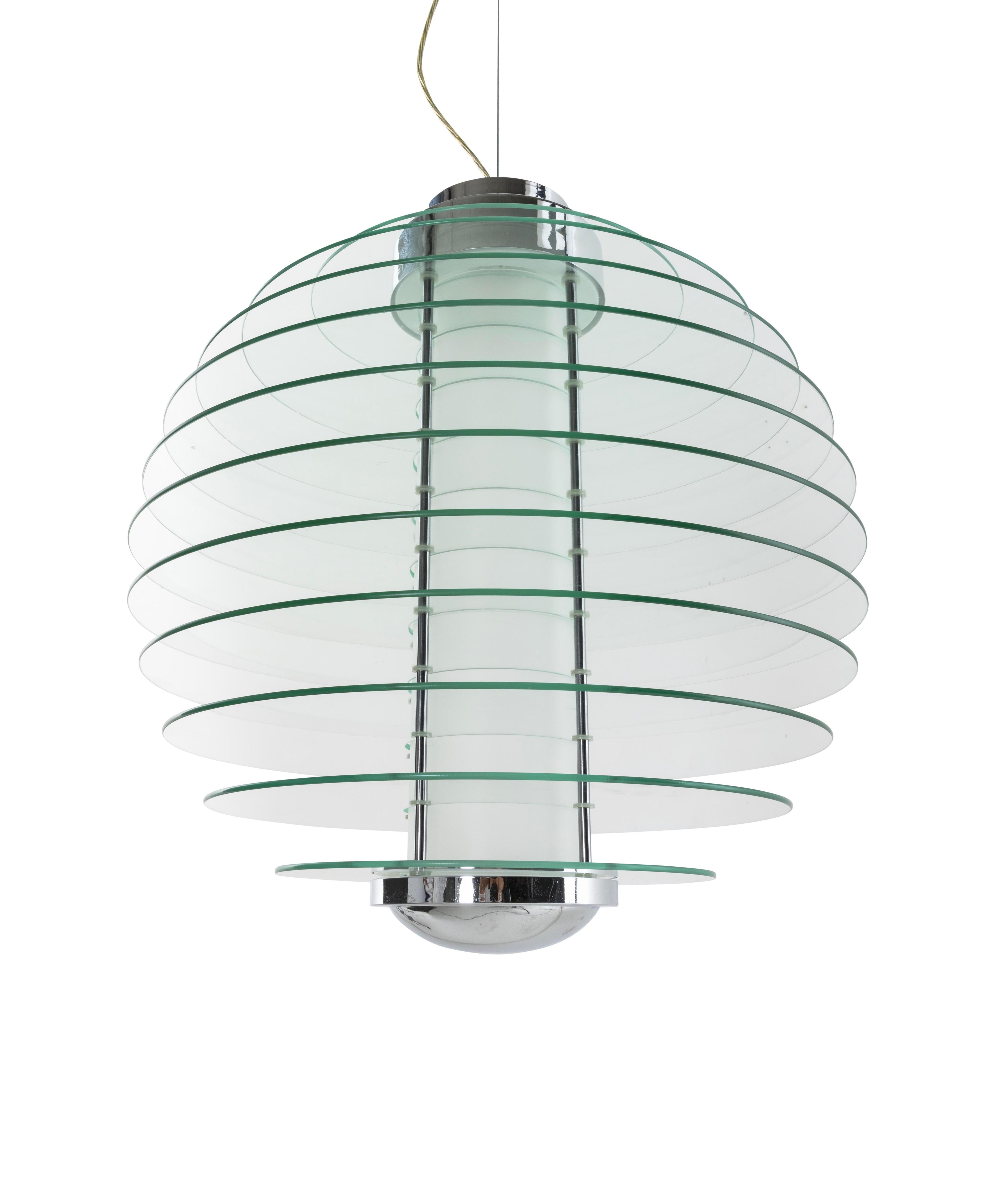 Lampe à suspension Gio Ponti pour Fontana Arte mod. 0024 design en métal et verre 1933 Bon état - En vente à Milan, IT