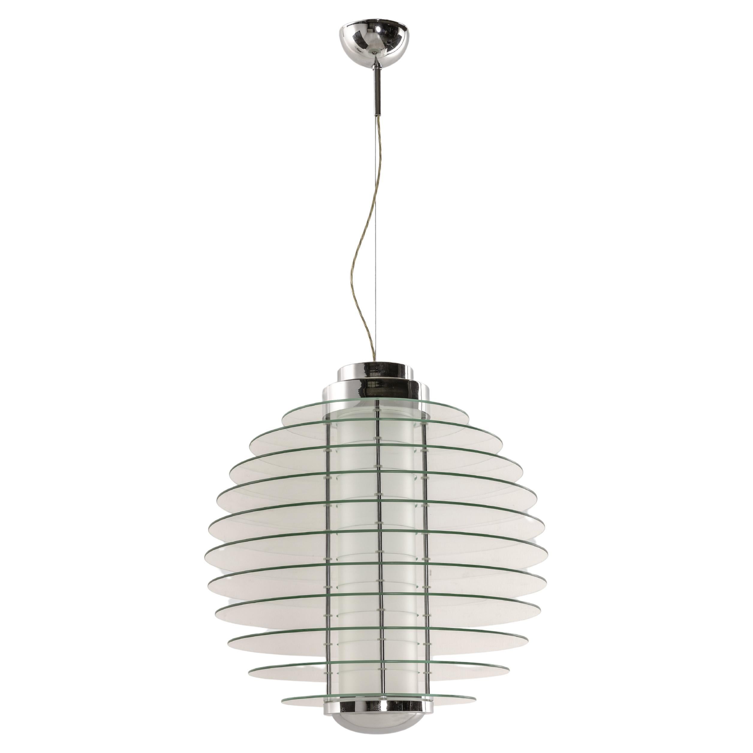 Lampe à suspension Gio Ponti pour Fontana Arte mod. 0024 design en métal et verre 1933 en vente