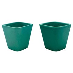 Gio Ponti for Ginori Pair of Green Ceramic Little Vases, Italy 1930s