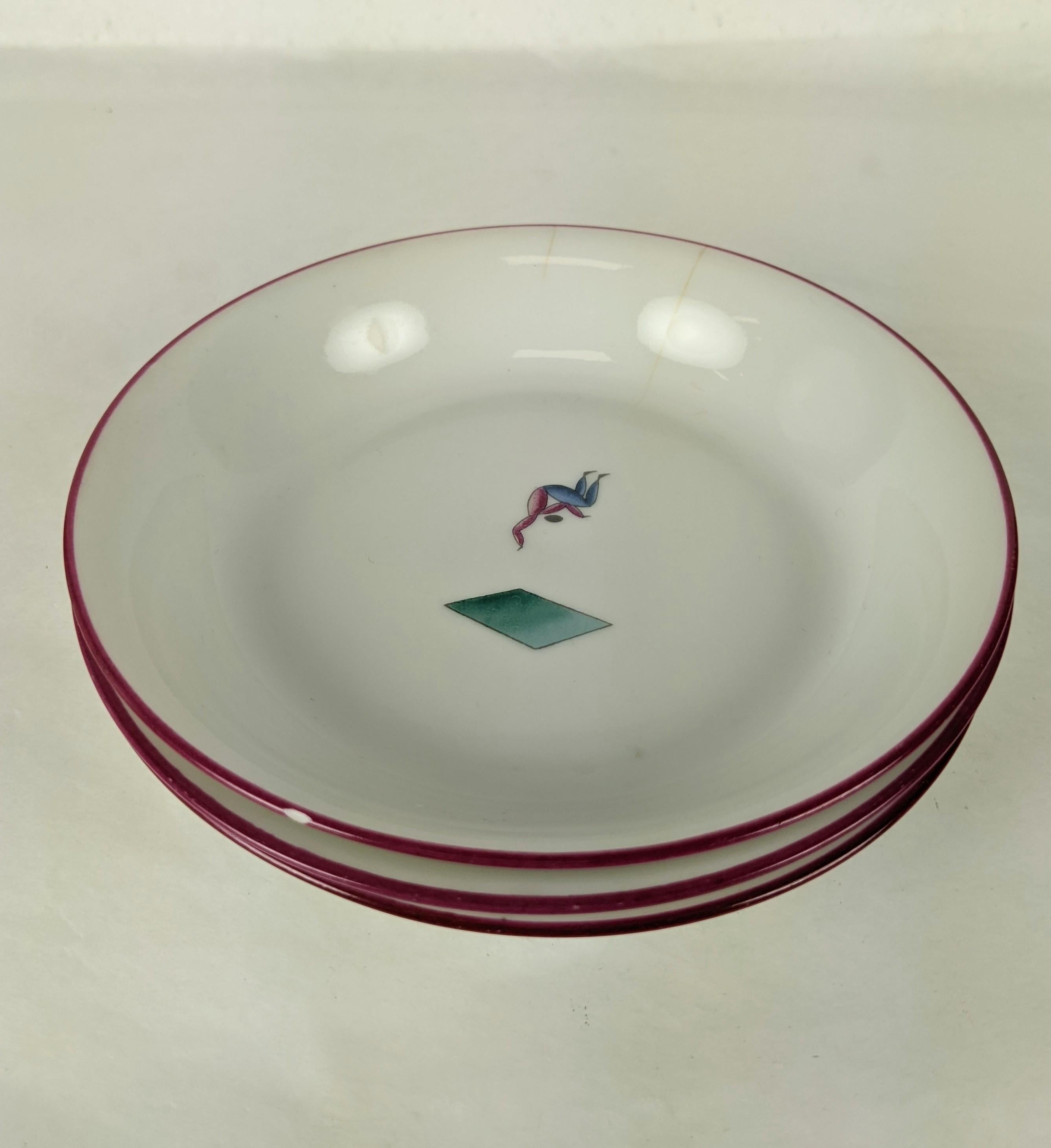 Painted Gio Ponti for Ginori Shallow Bowls, Il Circo For Sale