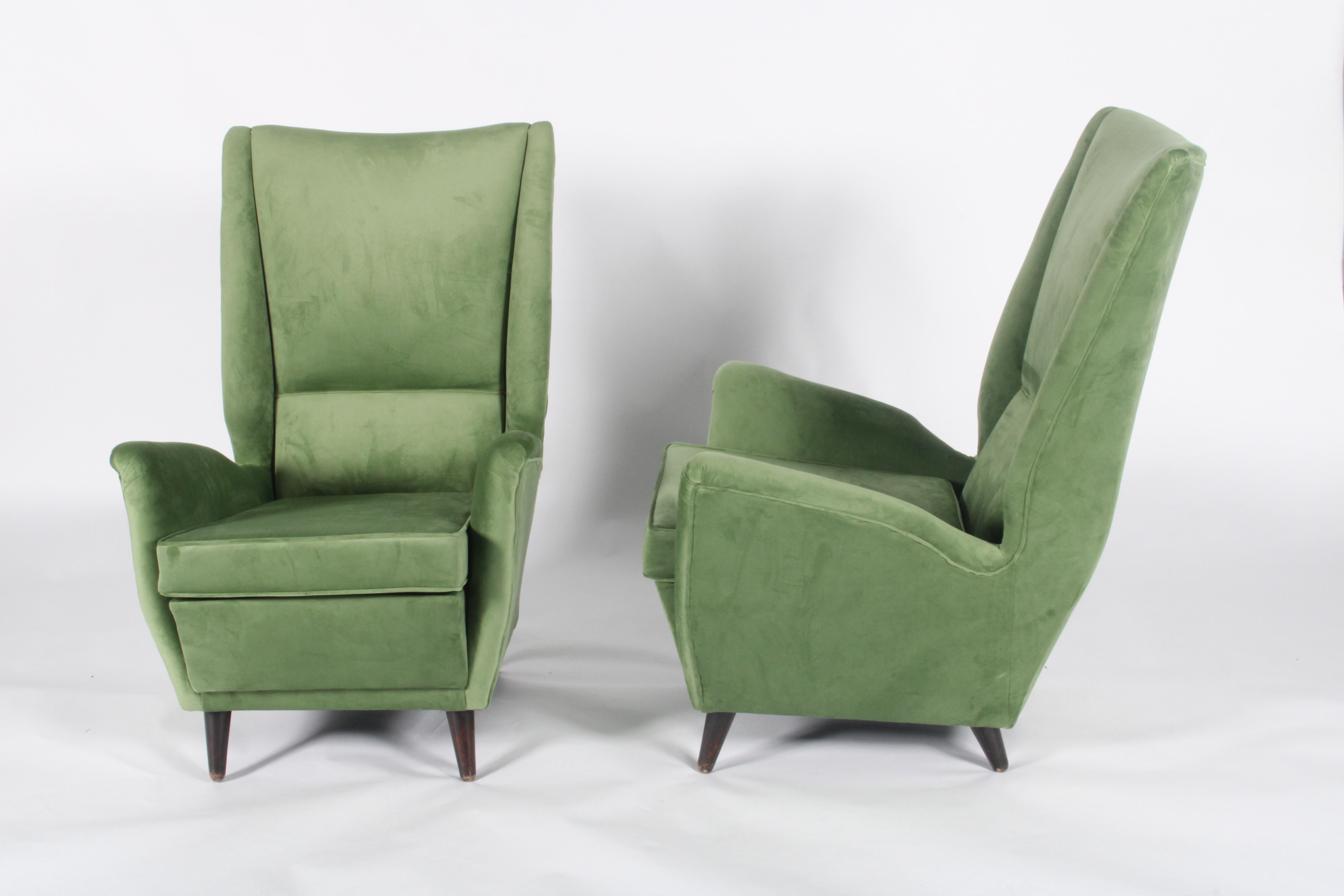Woodwork Gio Ponti for Isa Bergamo Mid Century Modern Wing Back Armchairs For Sale