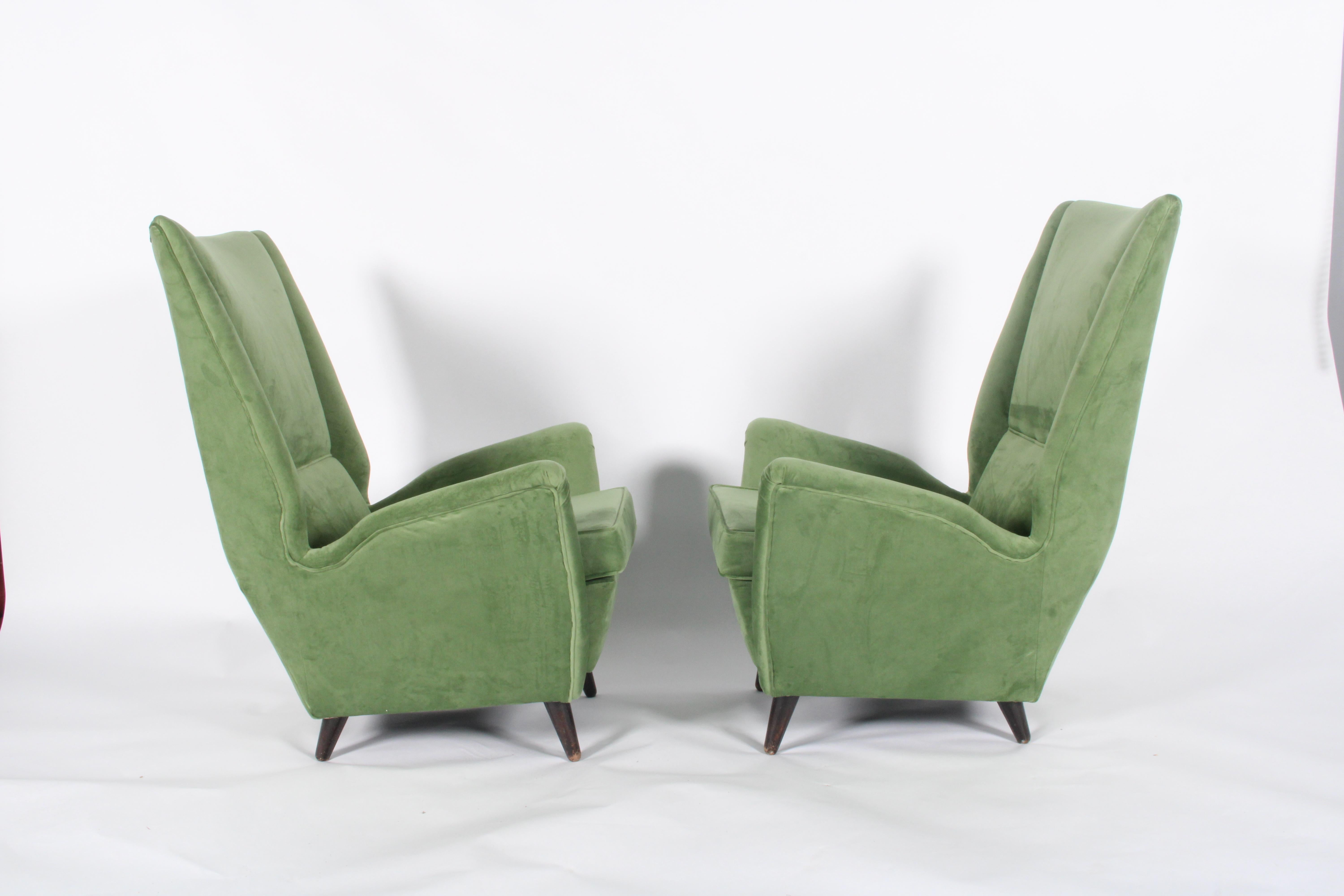 Velvet Gio Ponti for Isa Bergamo Mid Century Modern Wing Back Armchairs For Sale