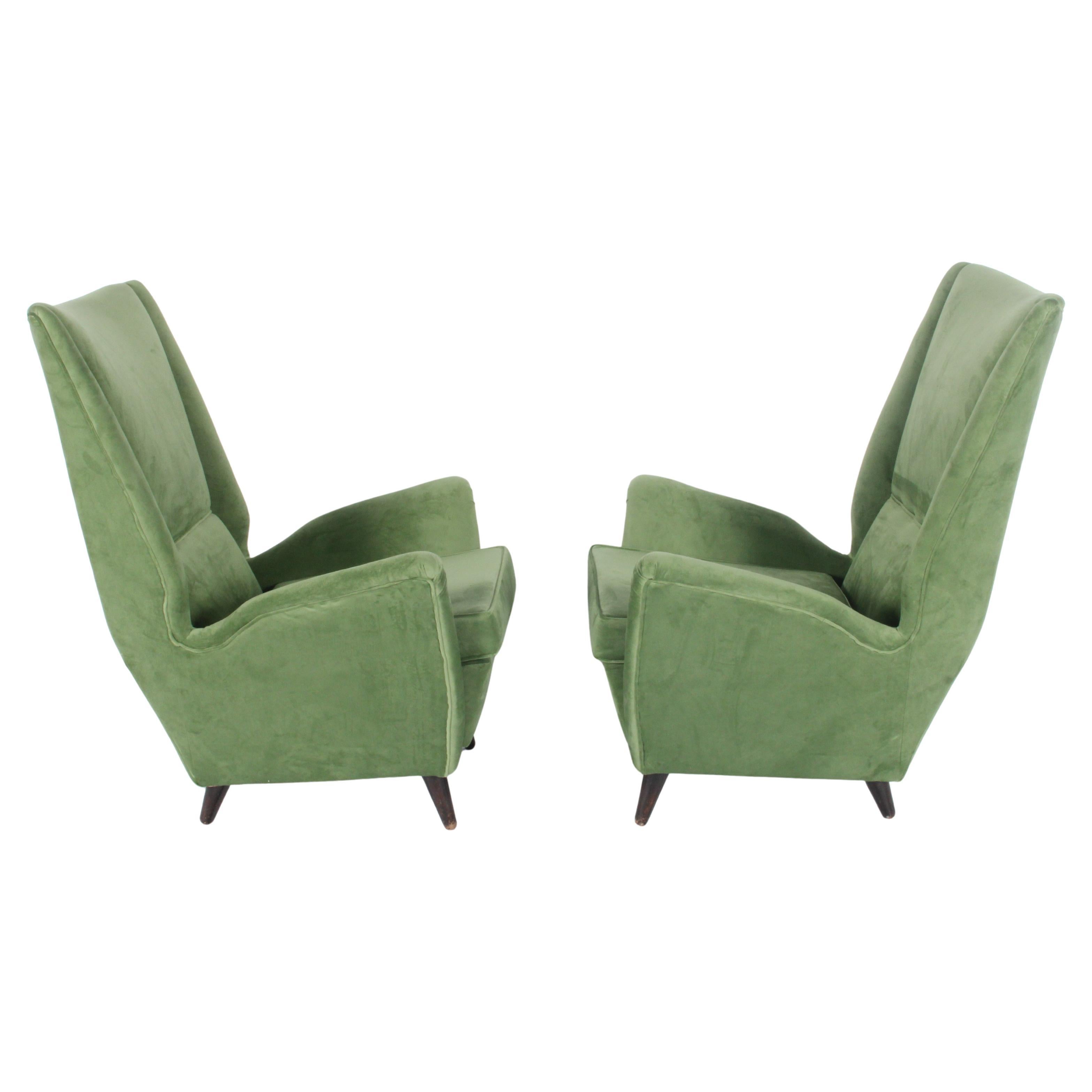 Gio Ponti for Isa Bergamo Mid Century Modern Wing Back Armchairs For Sale