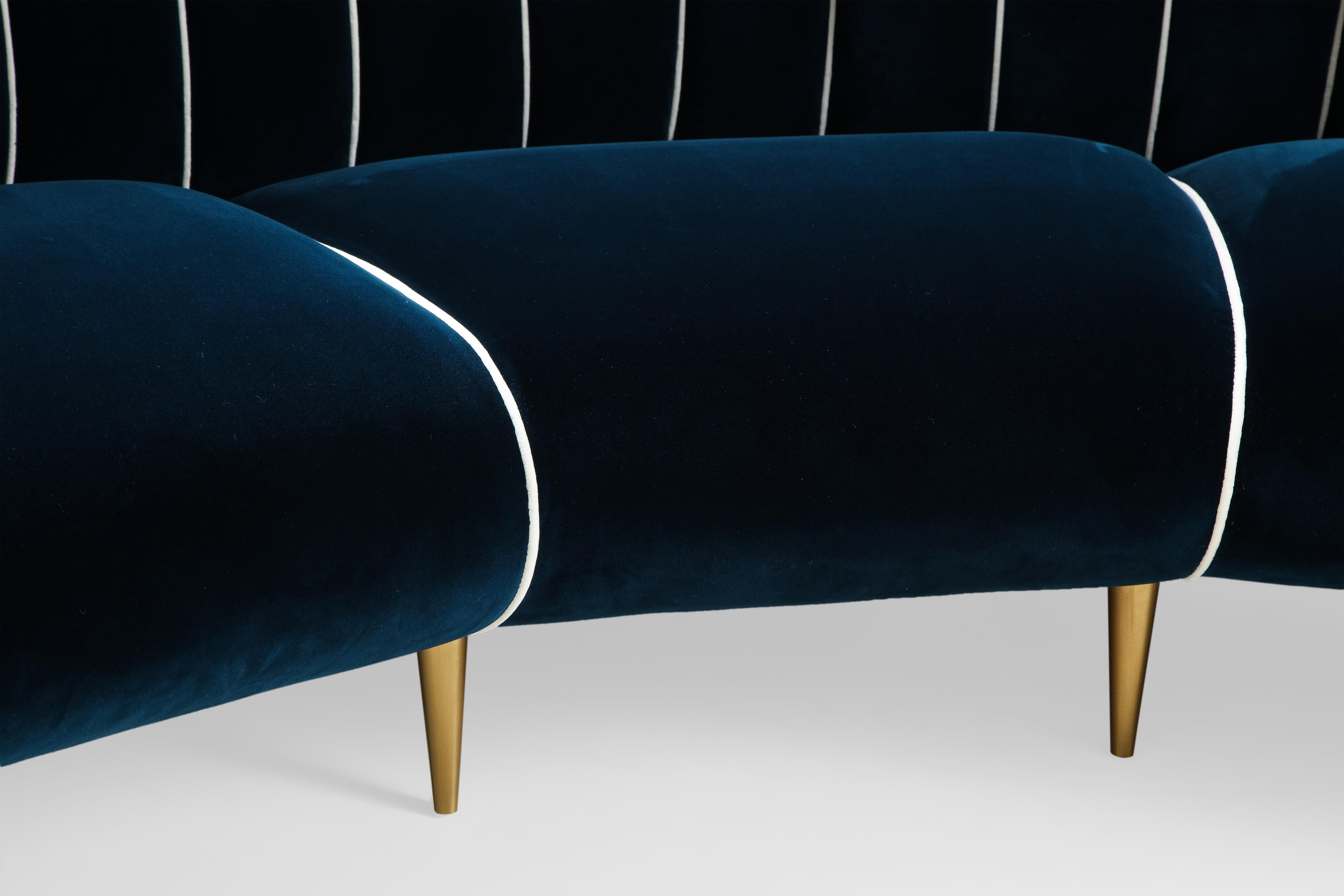 Giulia Veronesi for ISA Bergamo Rare Curved Channel Back Sofa in Navy Velvet For Sale 9