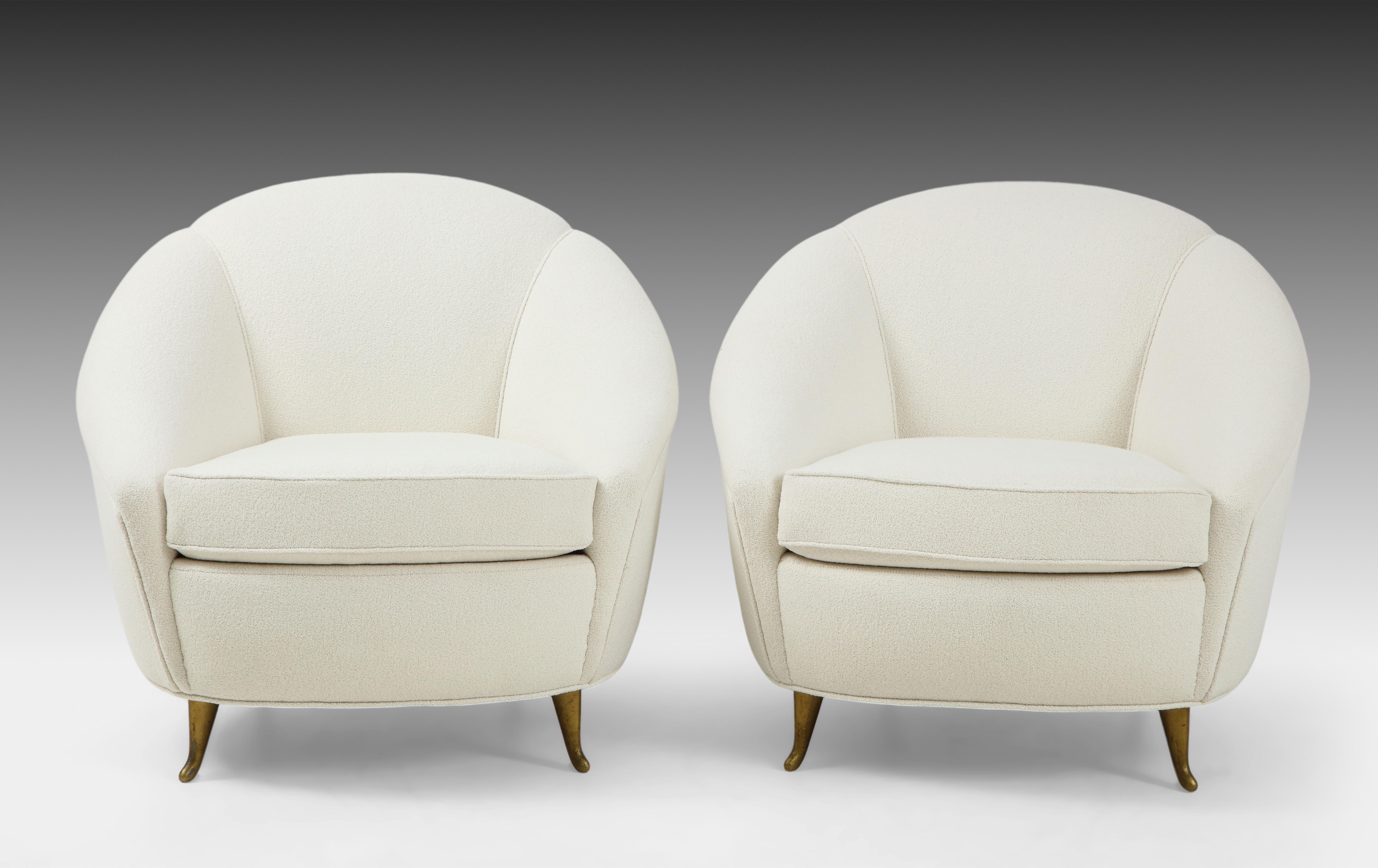 Italian Gio Ponti for ISA Pair of Ivory Bouclé Armchairs