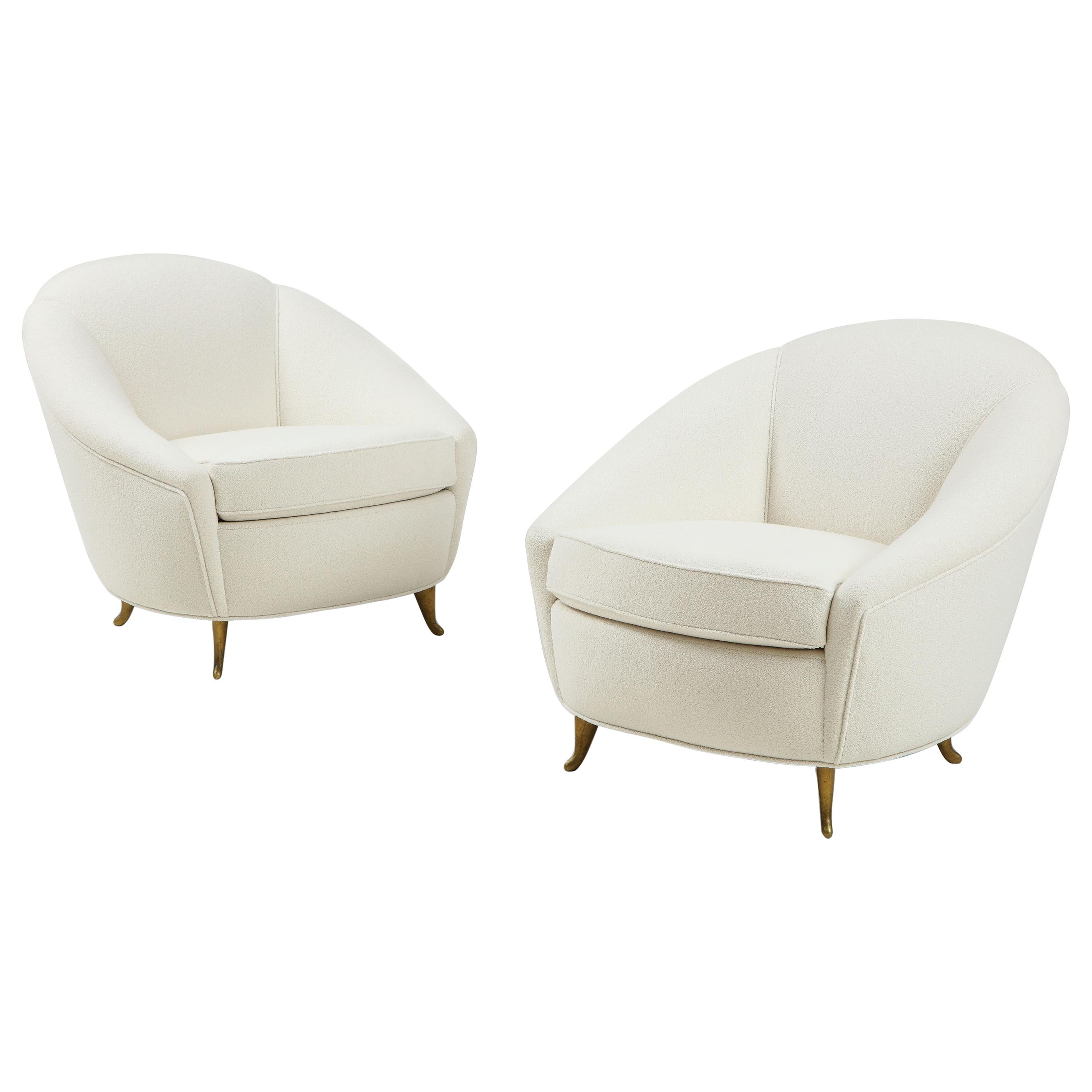 Gio Ponti for ISA Pair of Ivory Bouclé Armchairs