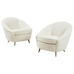 Vintage Gio Ponti for ISA Pair of Ivory Bouclé Armchairs