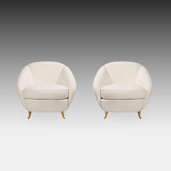 Gio Ponti for ISA Rare Pair of Ivory Bouclé and Gilt Metal Armchairs 1950s