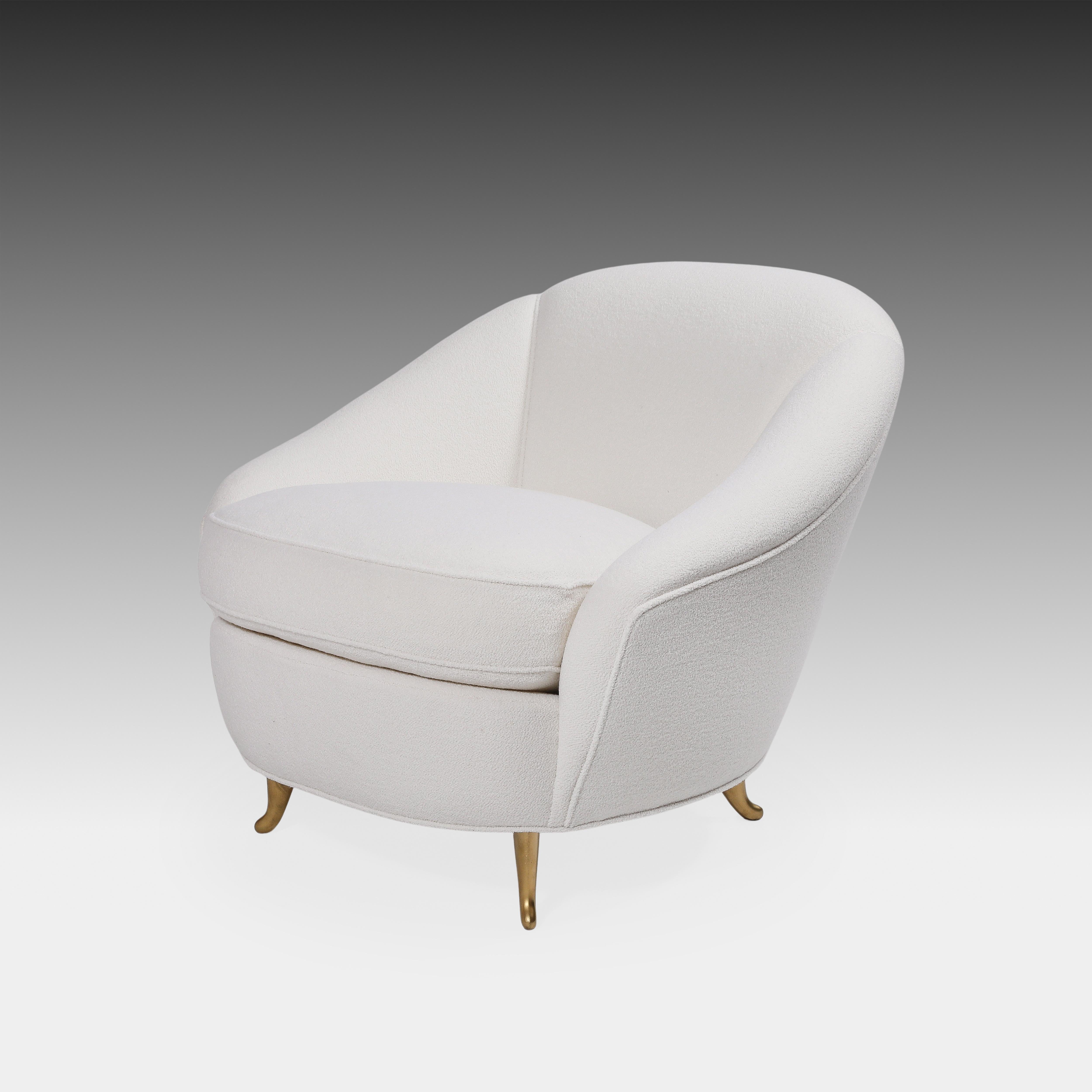 Gio Ponti pour ISA Rare ensemble de quatre fauteuils ou chaises longues en bouclette d'ivoire années 1950 en vente 4