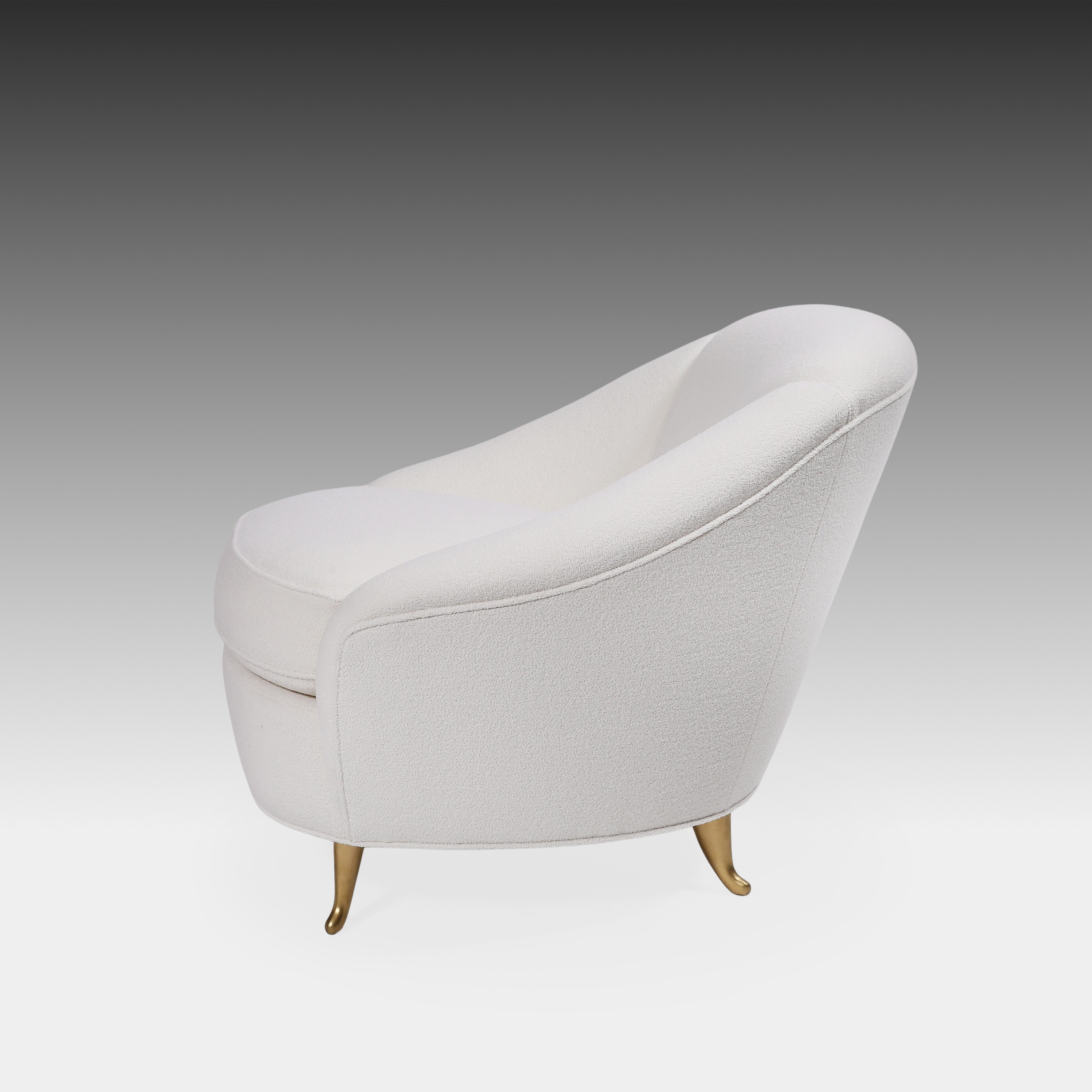 Gio Ponti pour ISA Rare ensemble de quatre fauteuils ou chaises longues en bouclette d'ivoire années 1950 en vente 5