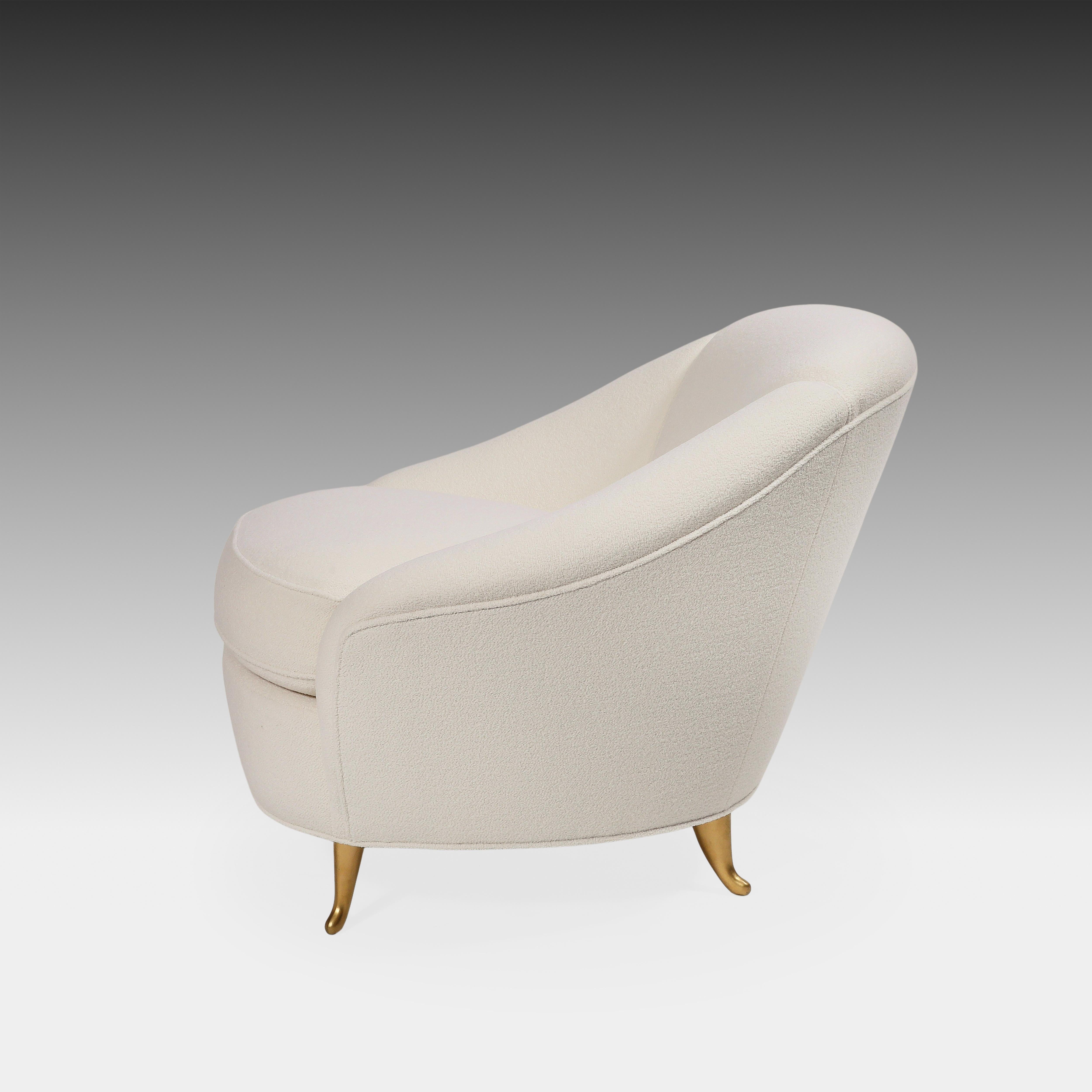 Gio Ponti for ISA Rare Set of Four Ivory Bouclé Armchairs or Lounge Chairs 1950s For Sale 6