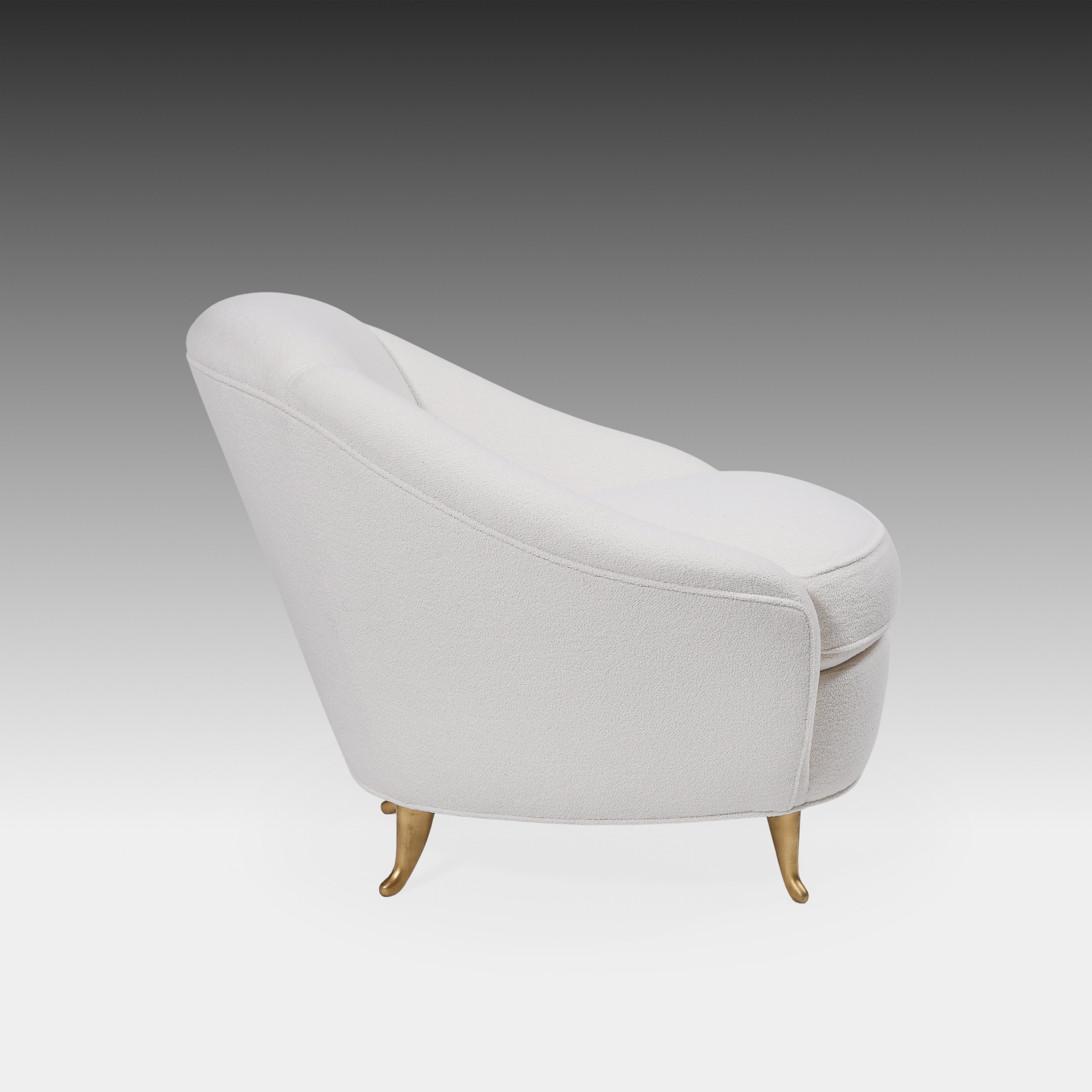 Gio Ponti pour ISA Rare ensemble de quatre fauteuils ou chaises longues en bouclette d'ivoire années 1950 en vente 8