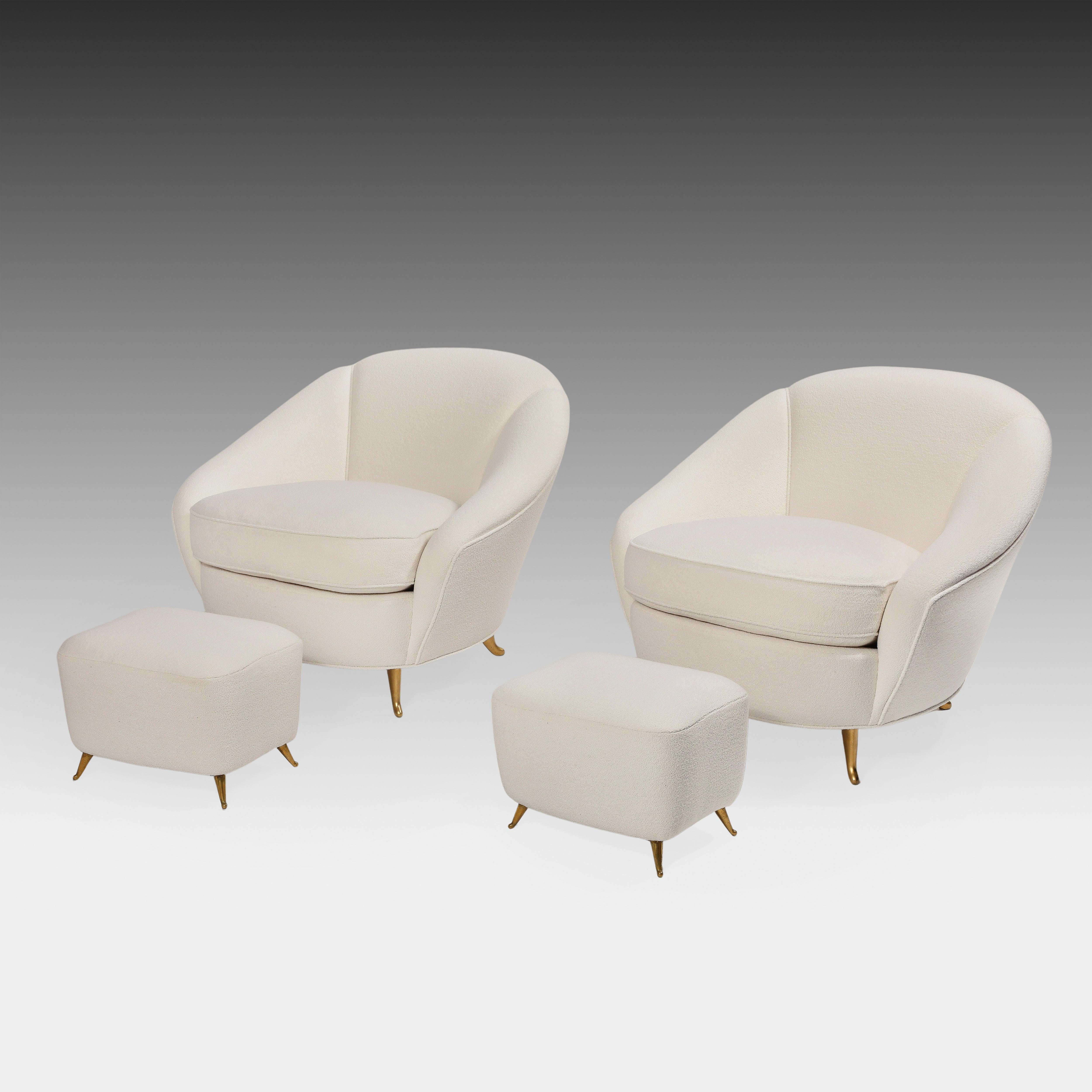 Gio Ponti für ISA Seltenes Paar elfenbeinfarbener Bouclé-Sessel oder Lounge-Sessel 1950er Jahre (Moderne der Mitte des Jahrhunderts) im Angebot
