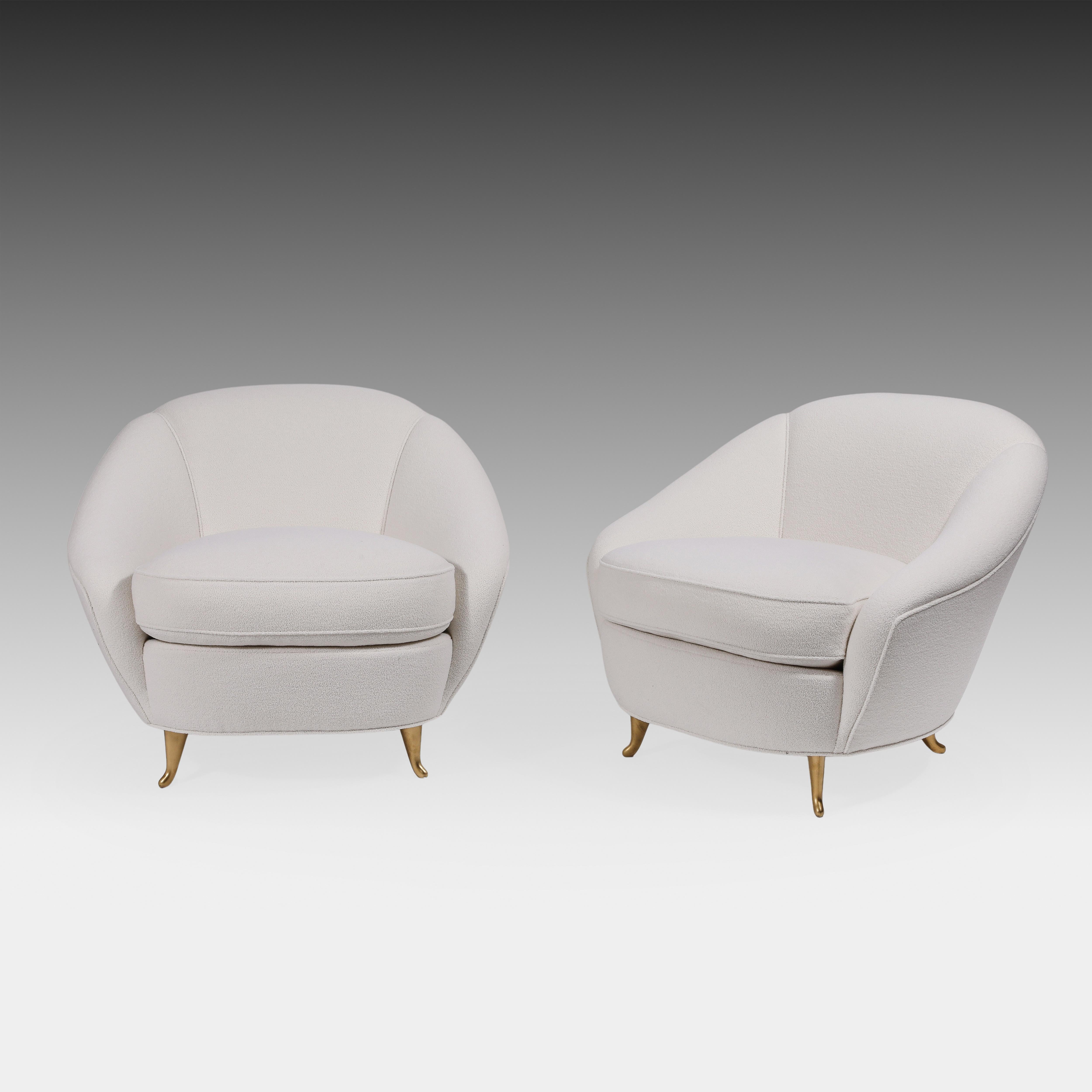Gio Ponti pour ISA Rare ensemble de quatre fauteuils ou chaises longues en bouclette d'ivoire années 1950 Bon état - En vente à New York, NY