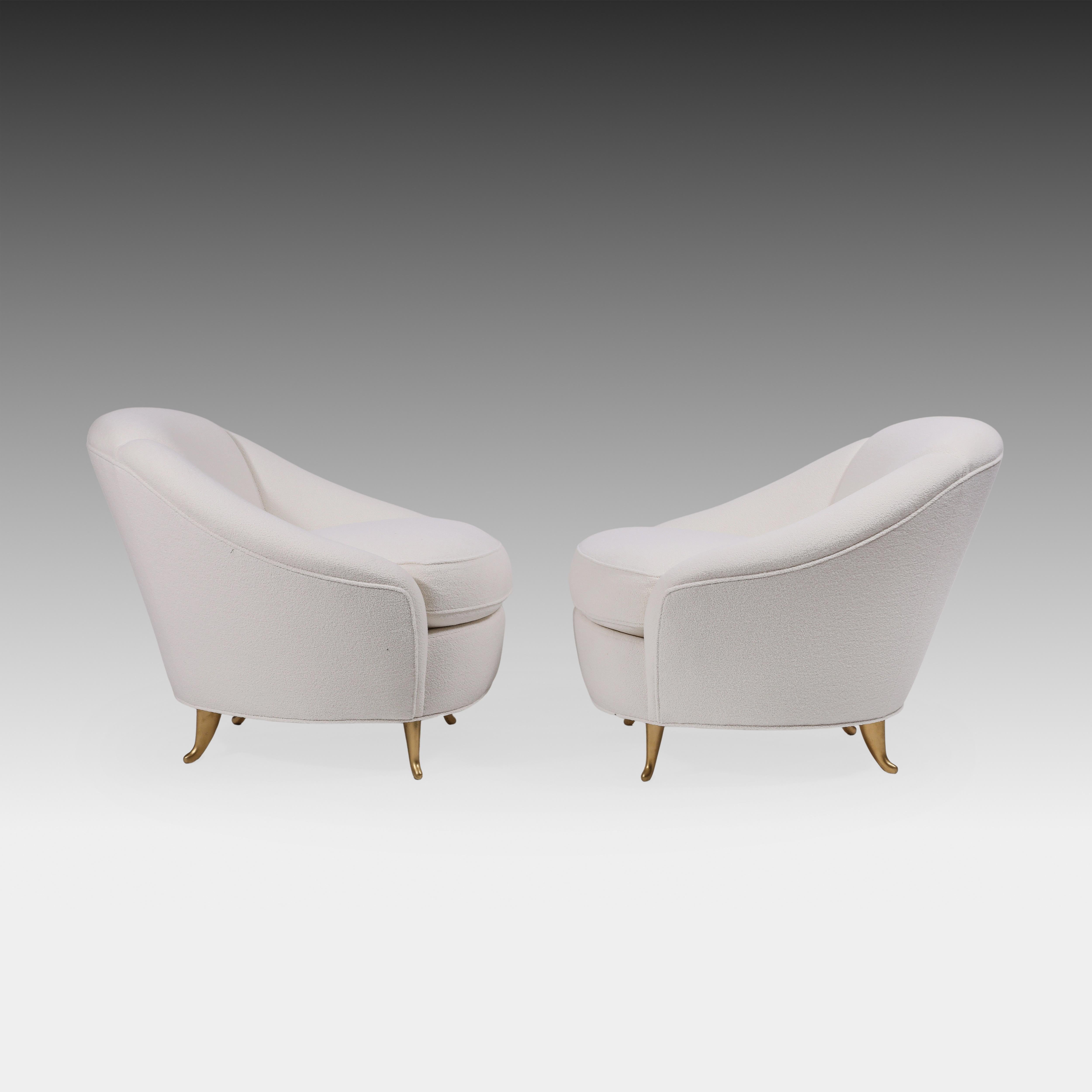 Milieu du XXe siècle Gio Ponti pour ISA Rare ensemble de quatre fauteuils ou chaises longues en bouclette d'ivoire années 1950 en vente